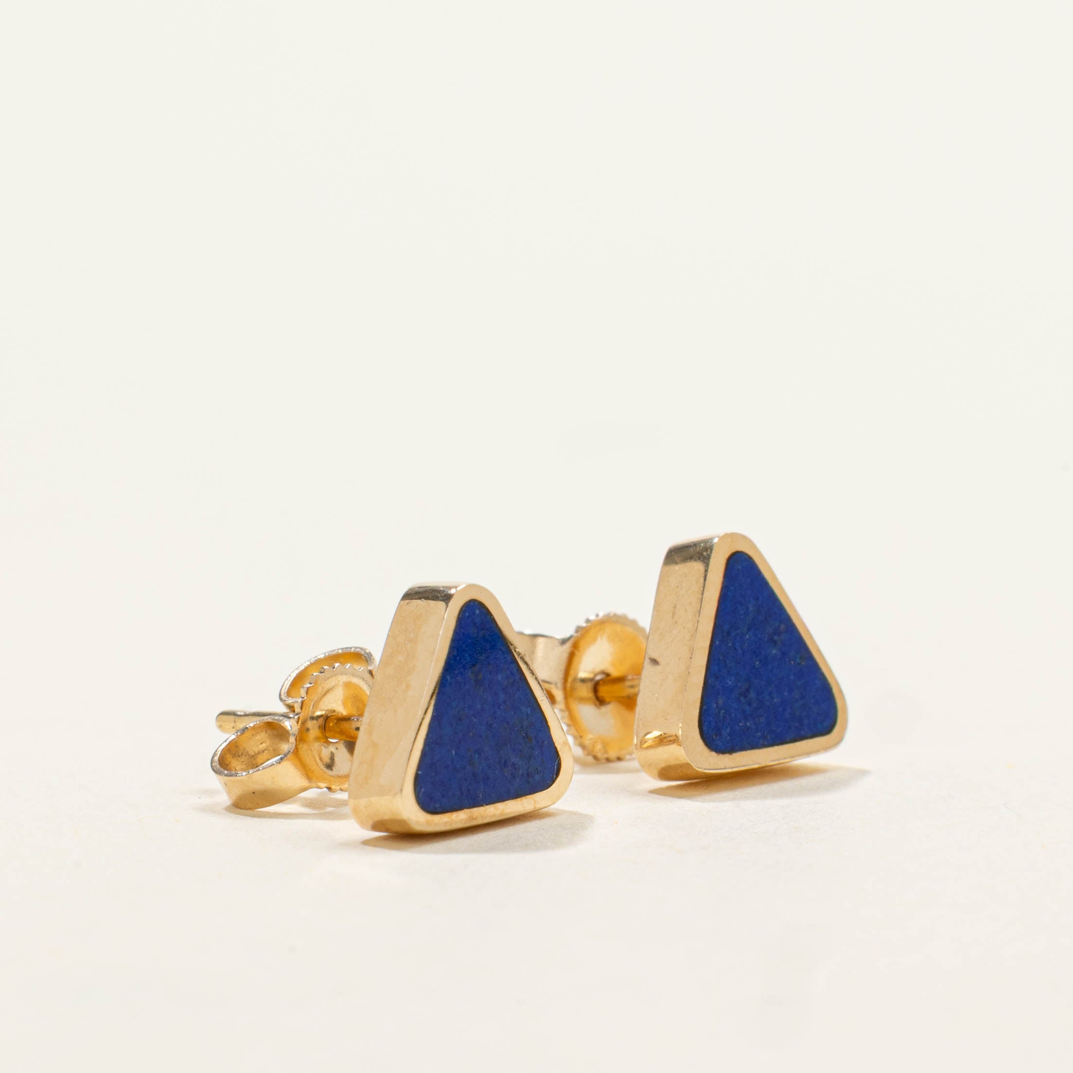 14k Triangle Lapis Stud Earrings | 1.00ctw