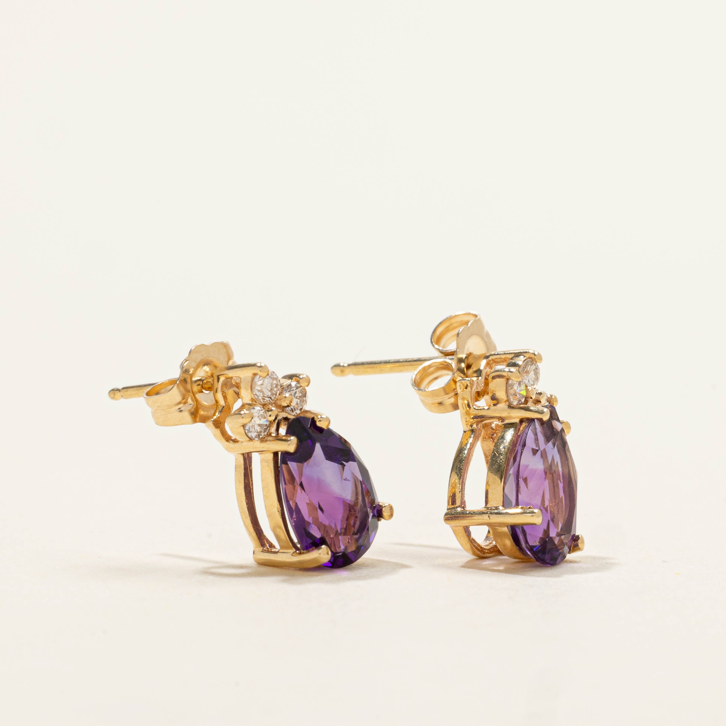 14k Amethyst & Diamond Stud Earrings | 2.00ctw, 0.10ctw