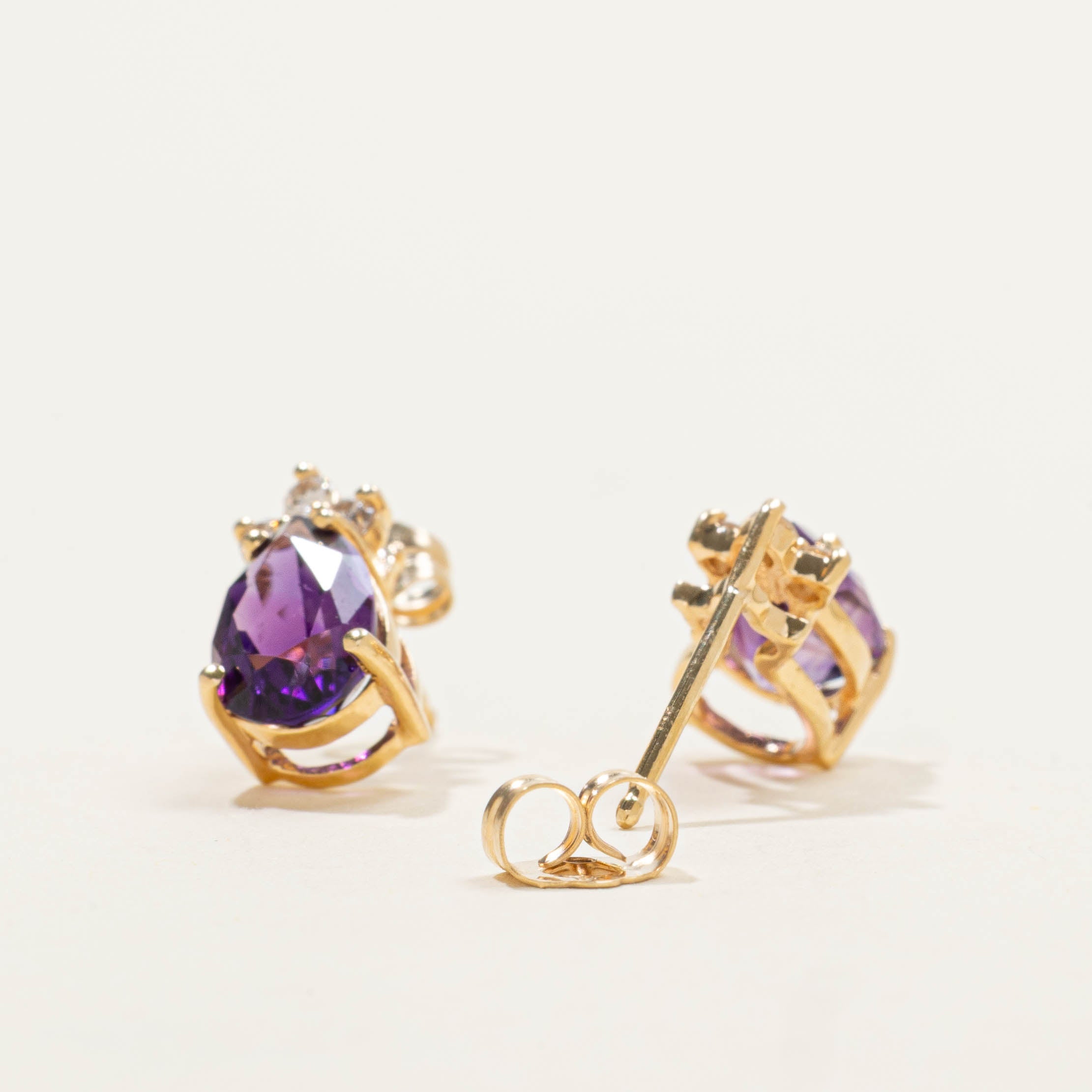 14k Amethyst & Diamond Stud Earrings | 2.00ctw, 0.10ctw