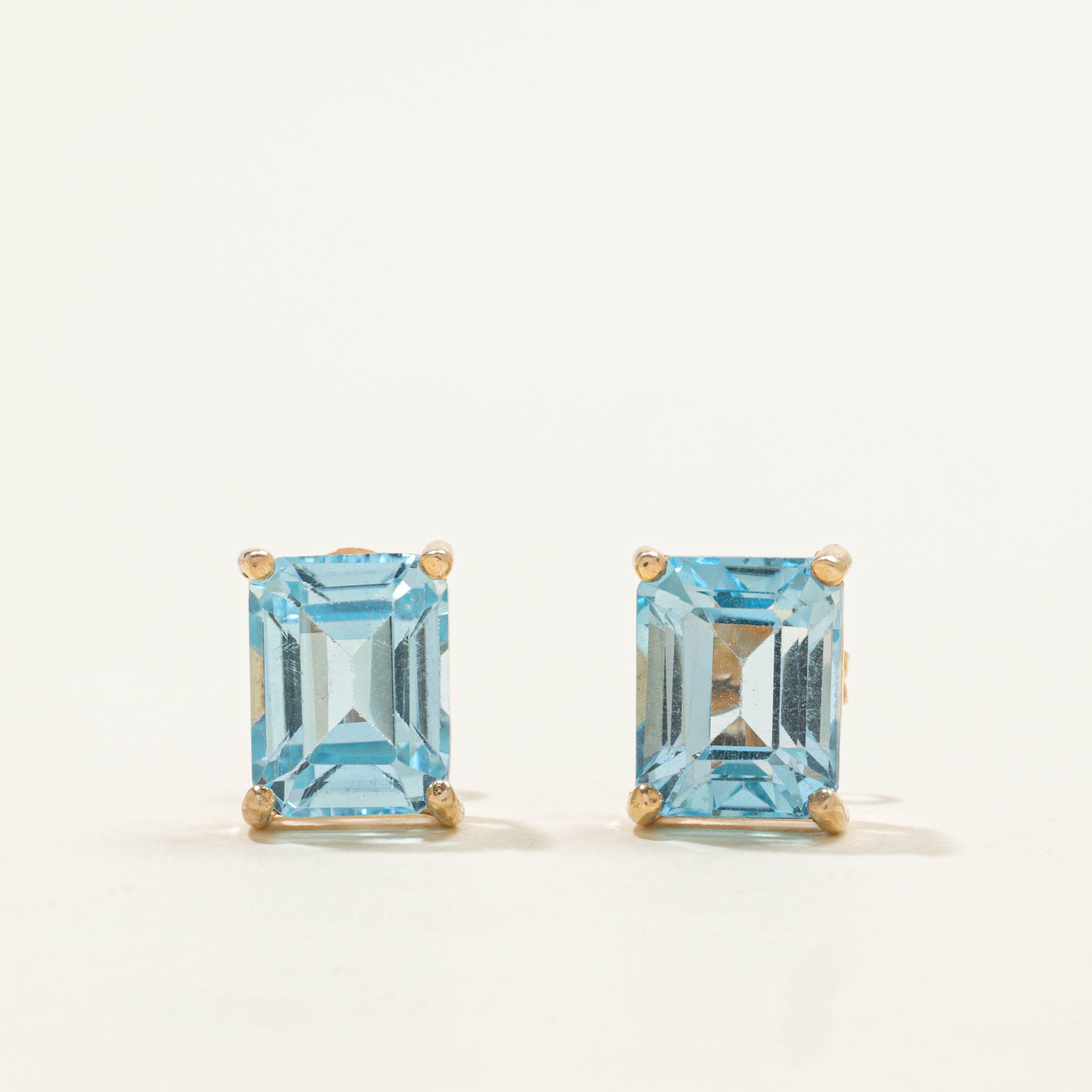 10k Rectangle Cut Blue Topaz Stud Earrings | 6.00ctw