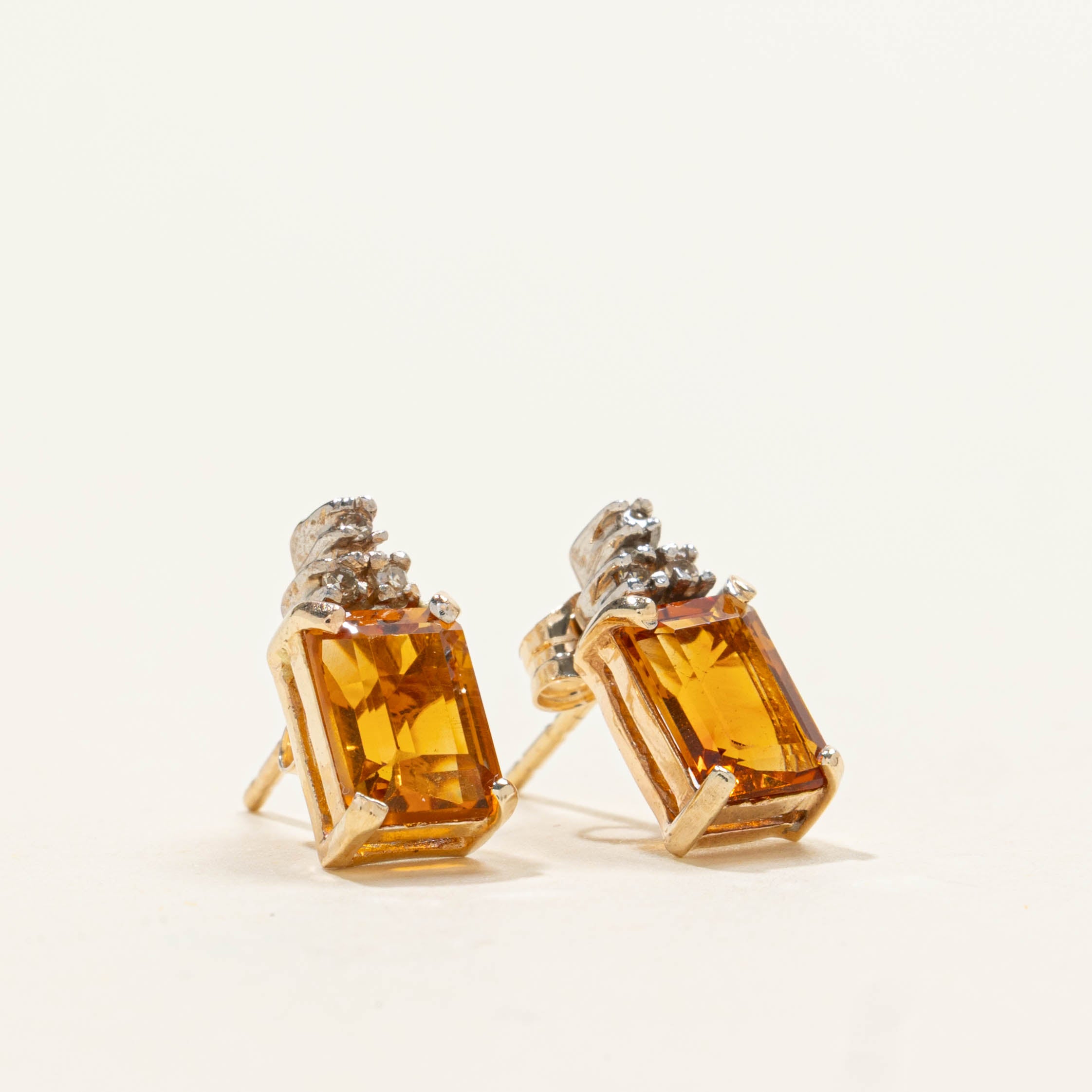 10k Citrine & Diamond Stud Earrings | 1.60ctw, 0.03ctw