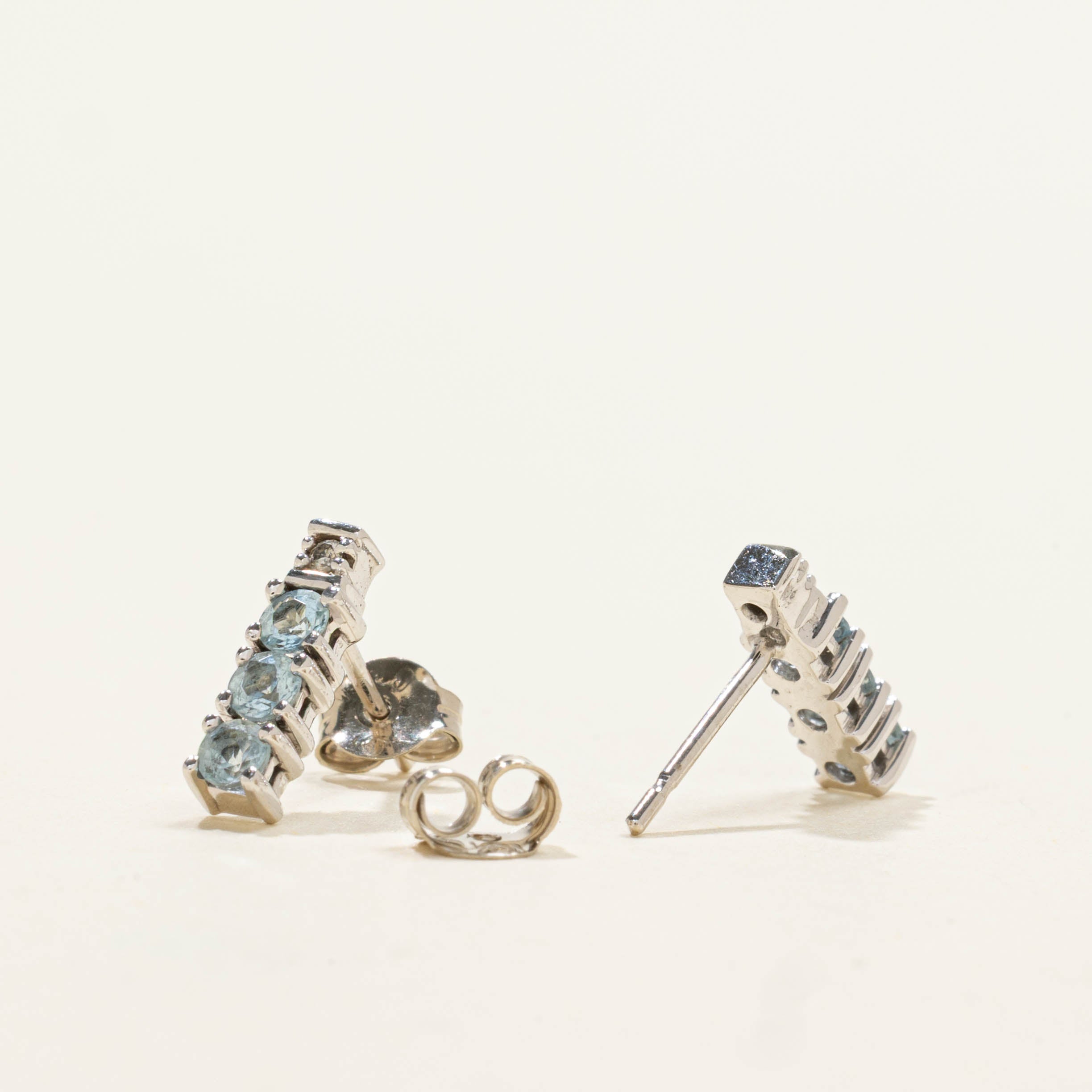 10k Aquamarine & Diamond Bar Stud Earrings | 0.30ctw, 0.01ctw