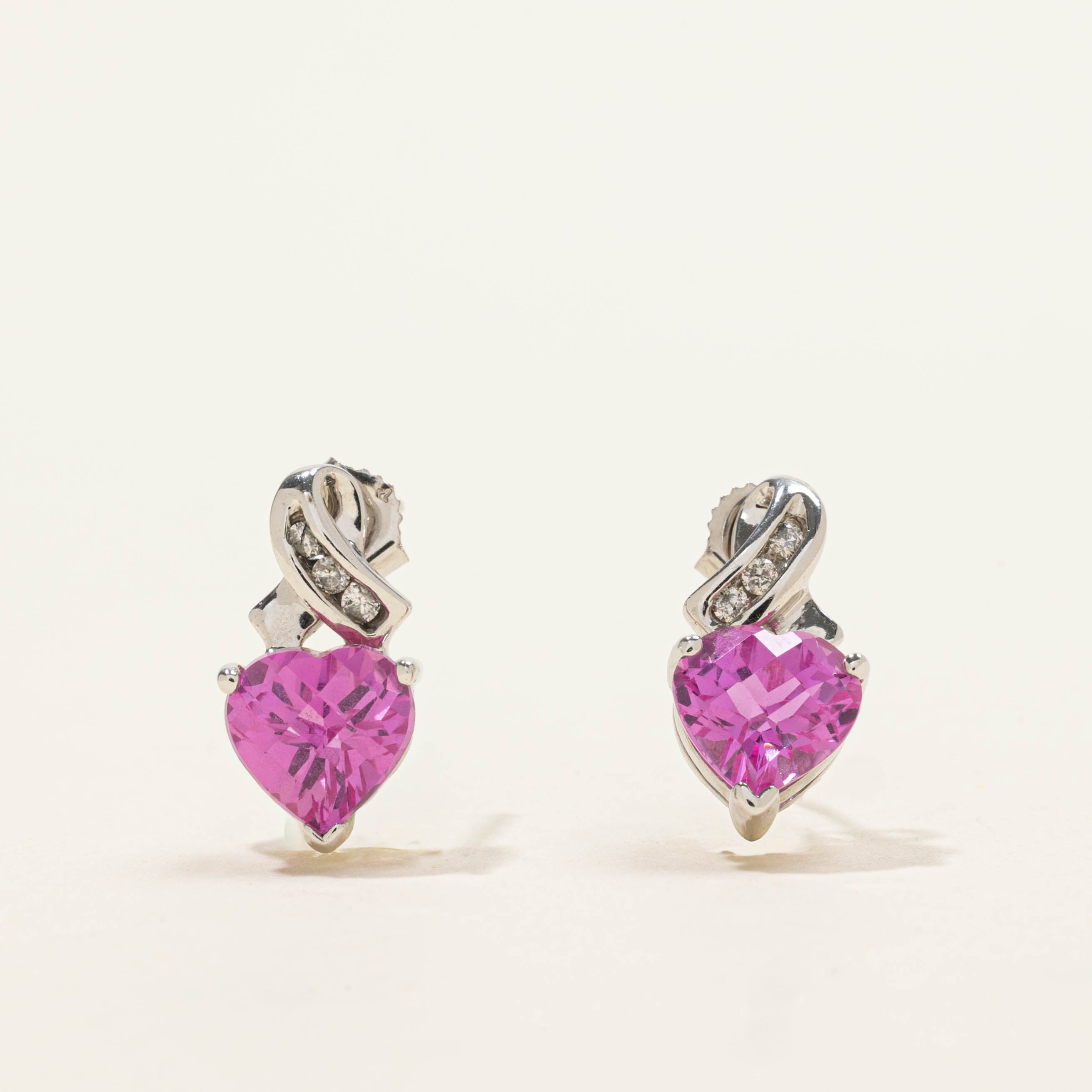 10k Synthetic Sapphire Heart Earrings | 2.40ctw, 0.03ctw
