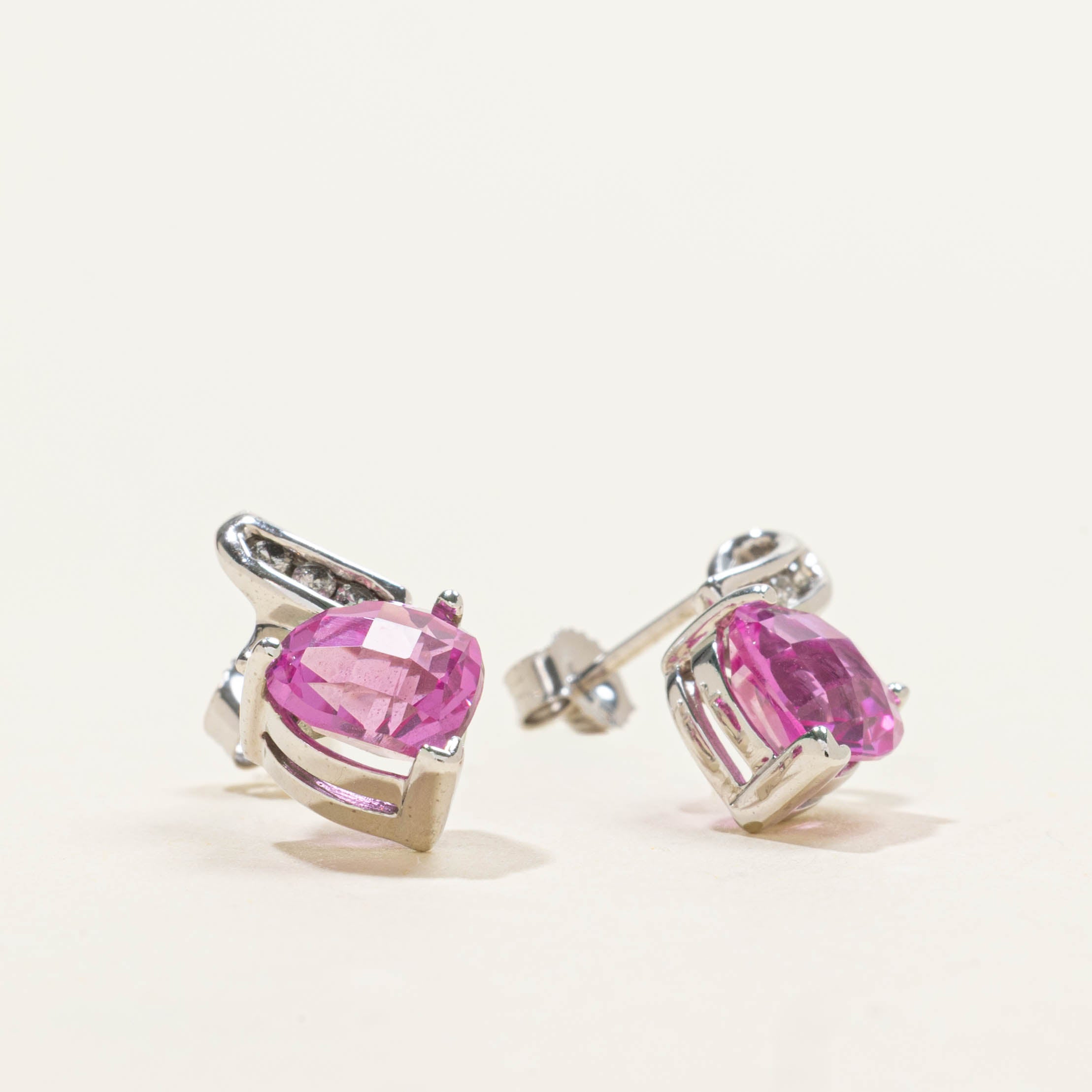 10k Synthetic Sapphire Heart Earrings | 2.40ctw, 0.03ctw
