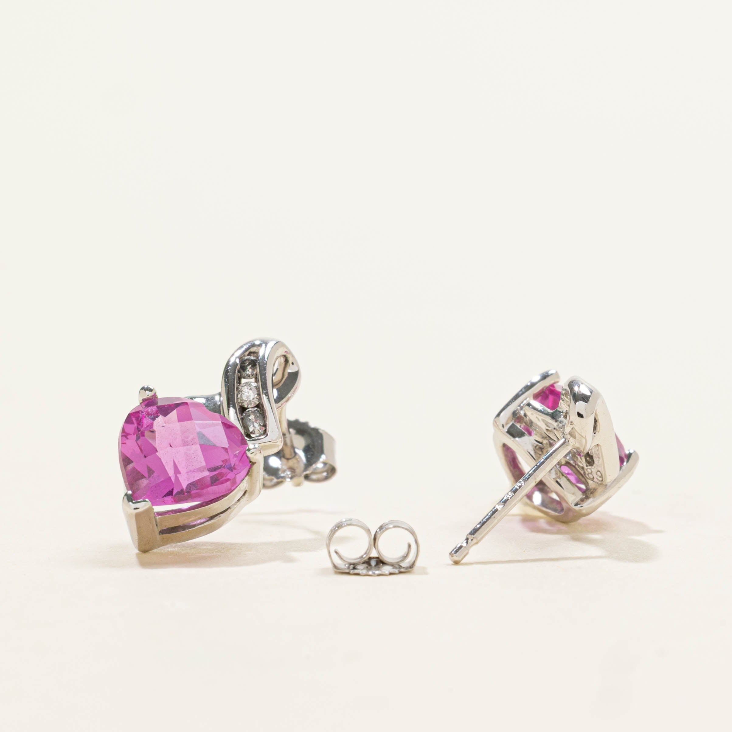 10k Synthetic Sapphire Heart Earrings | 2.40ctw, 0.03ctw