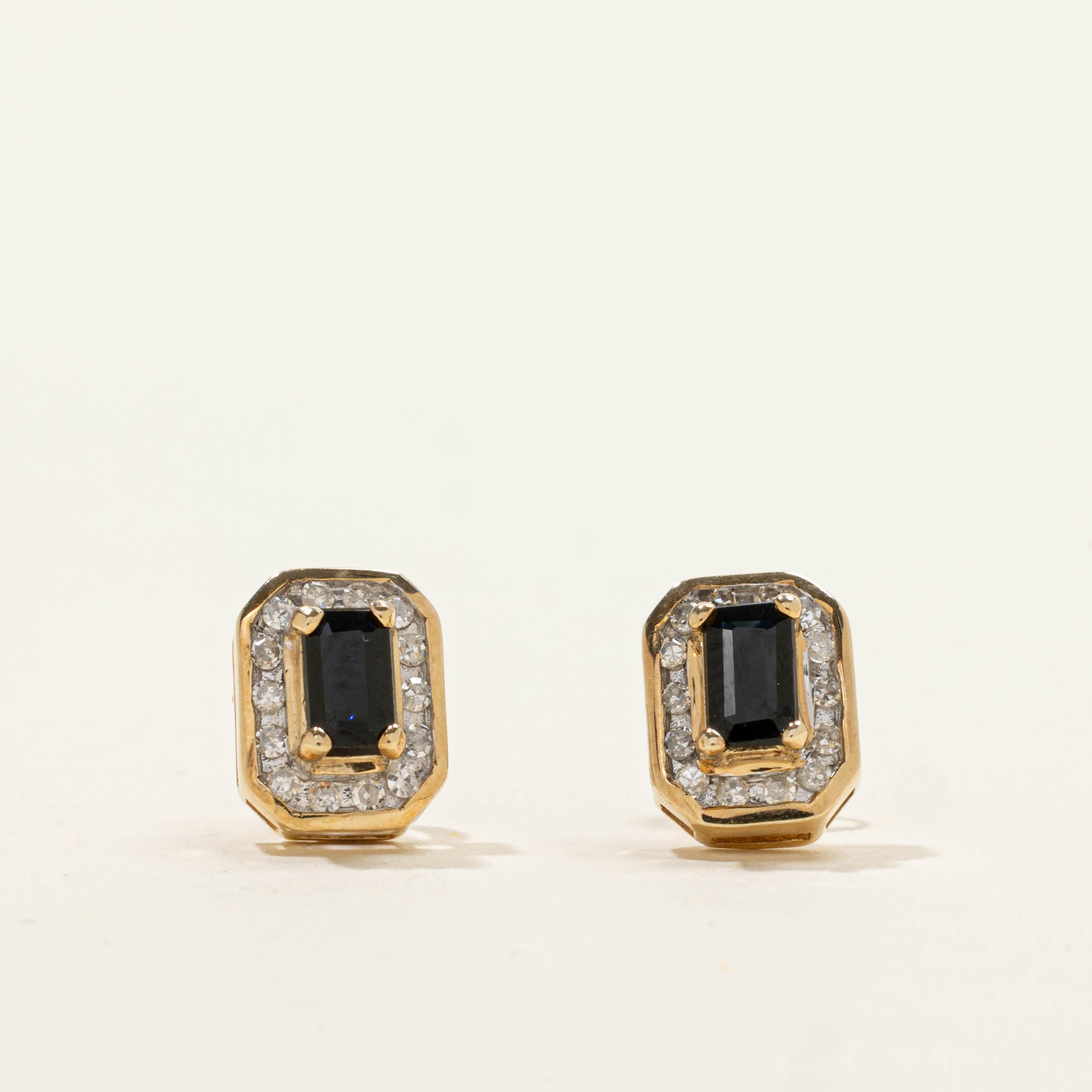 10k Sapphire & Diamond Halo Stud Earrings | 0.70ctw, 0.12ctw