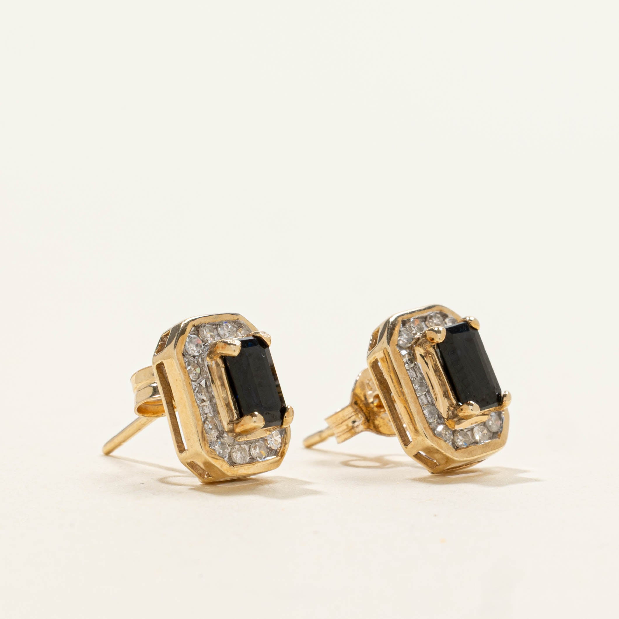 10k Sapphire & Diamond Halo Stud Earrings | 0.70ctw, 0.12ctw