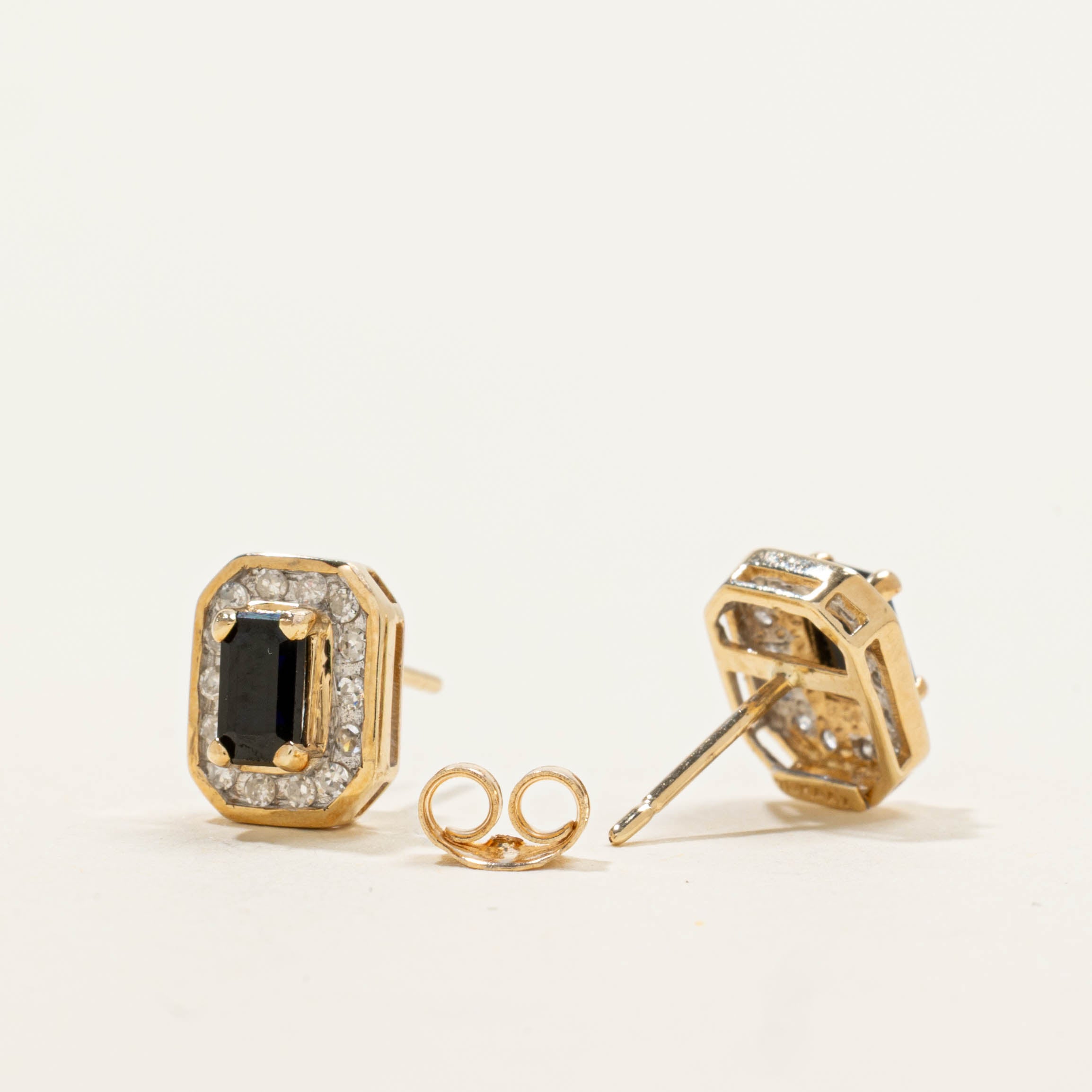 10k Sapphire & Diamond Halo Stud Earrings | 0.70ctw, 0.12ctw