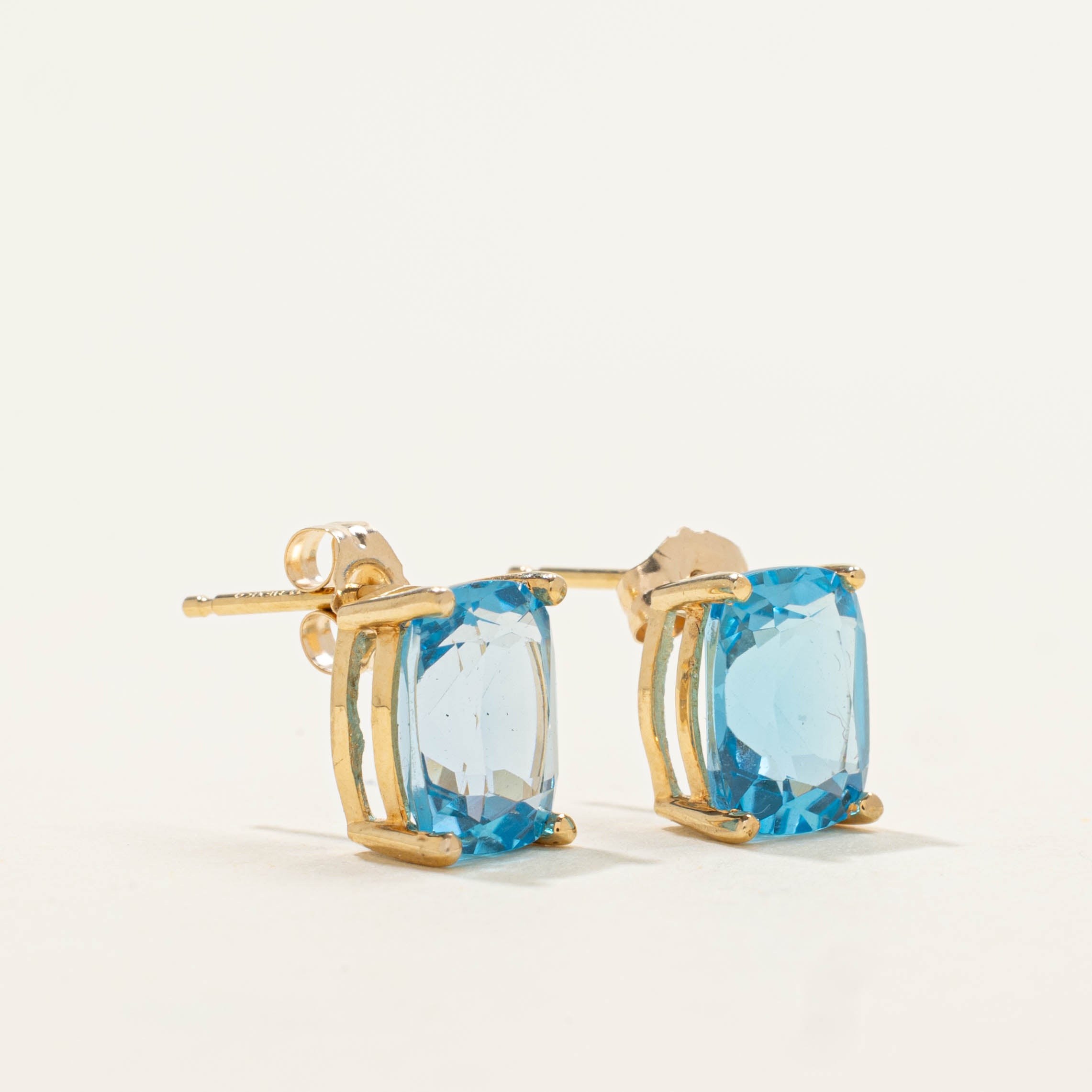 14k Rectangle Cut Solitaire Blue Topaz Stud Earrings | 5.00ctw