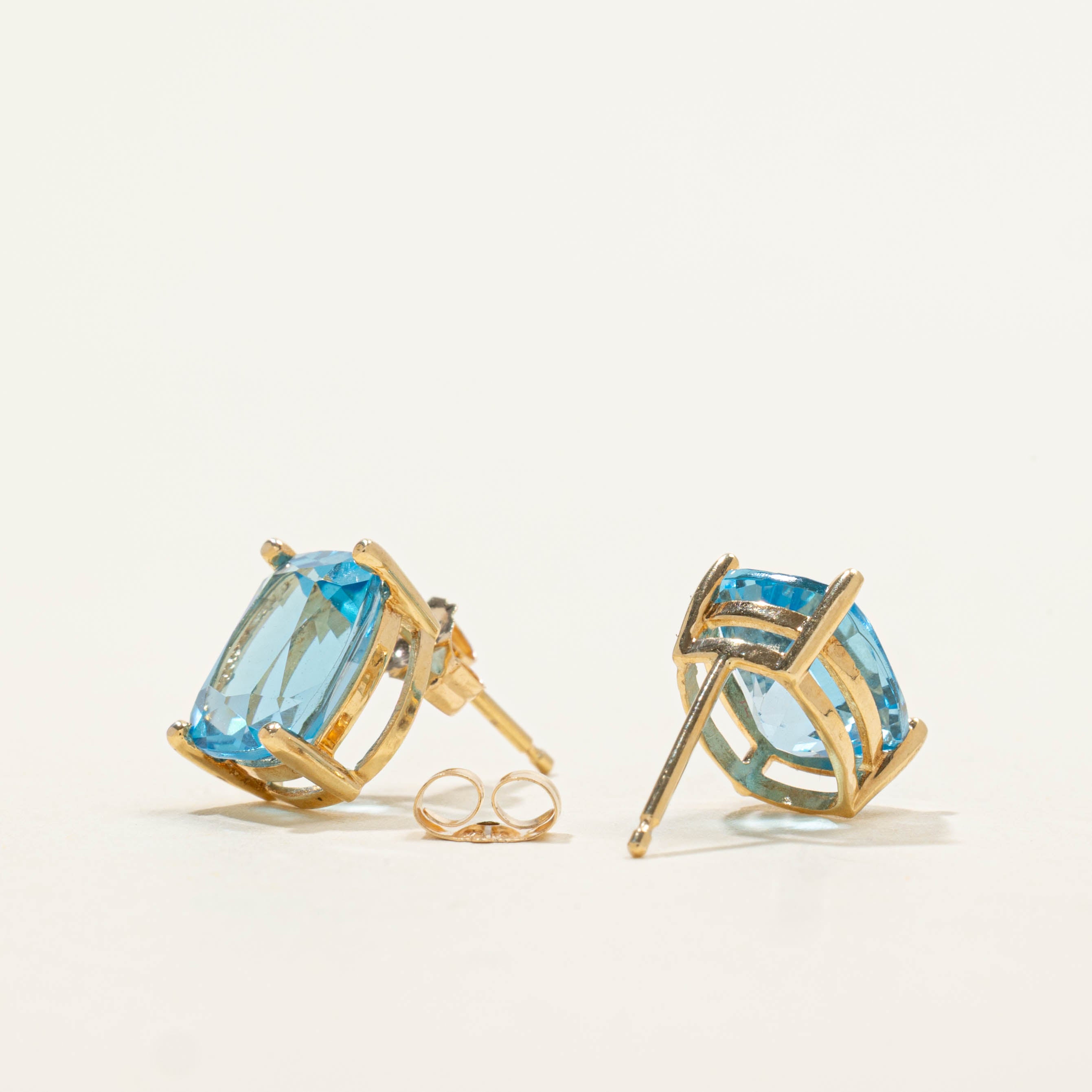 14k Rectangle Cut Solitaire Blue Topaz Stud Earrings | 5.00ctw
