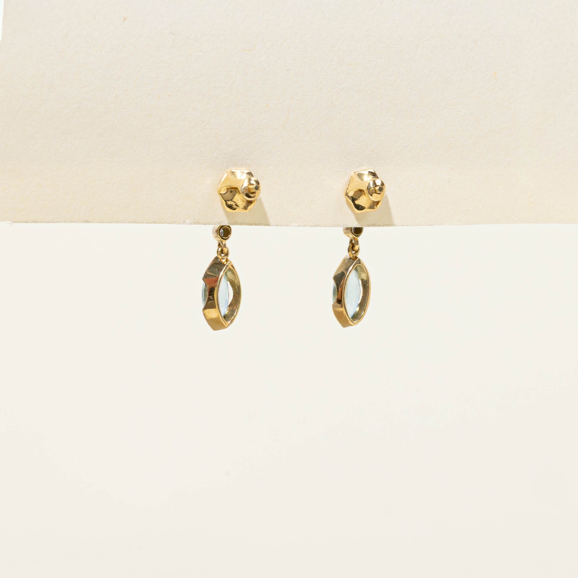 18k Marquise Cut Aquamarine & Diamond Drop Earrings | 1.60ctw, 0.05ctw