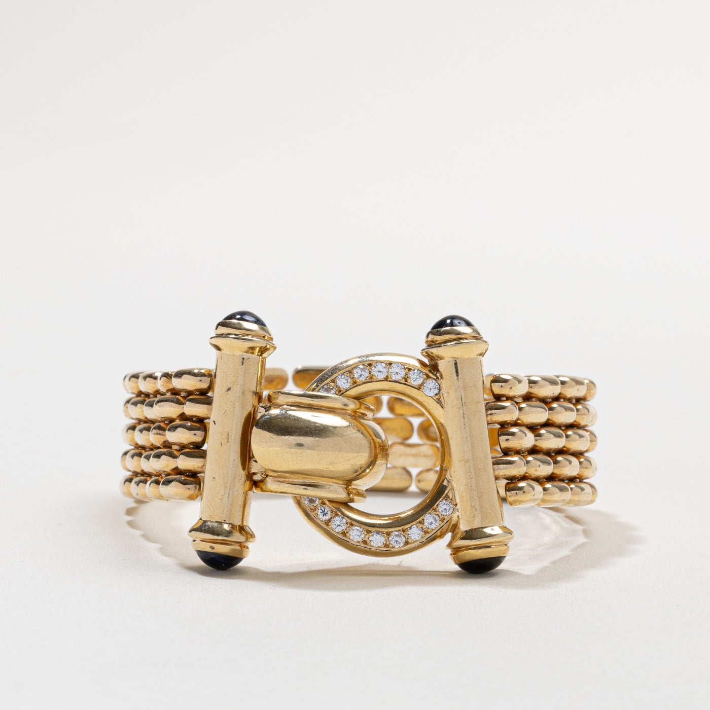 Italian 14k Sapphire & Diamond Toggle Buckle Bracelet | 4.00ctw, 0.52ctw