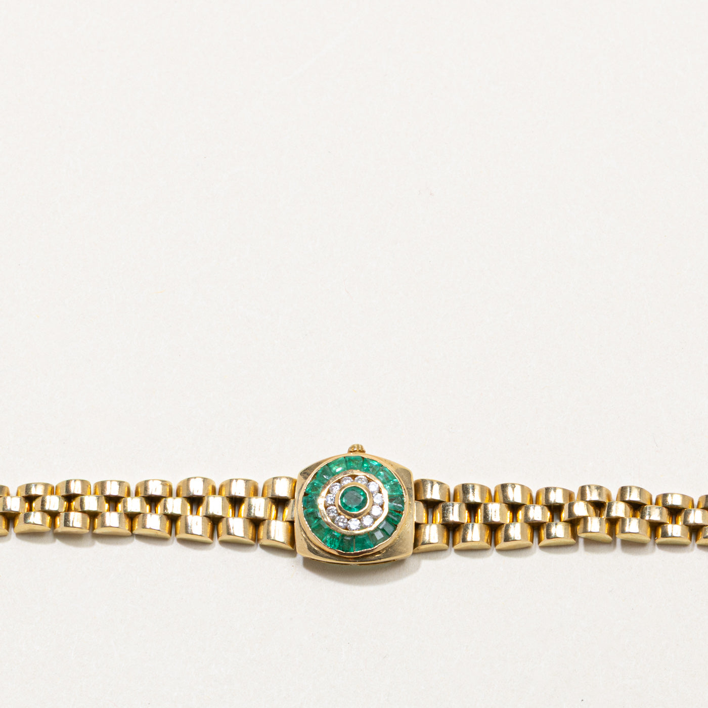 18k Emerald & Diamond Halo Watch Strap Bracelet | 0.65ctw, 0.11ctw