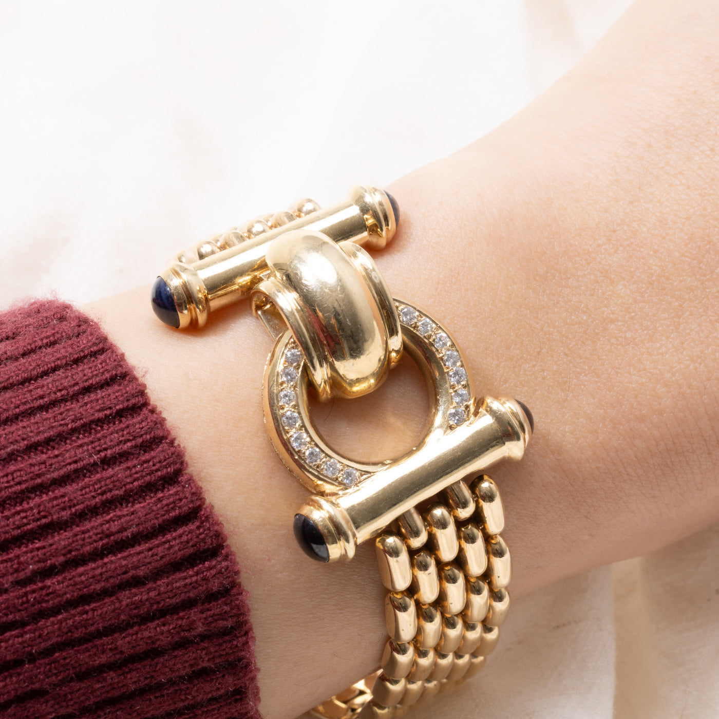 Italian 14k Sapphire & Diamond Toggle Buckle Bracelet | 4.00ctw, 0.52ctw