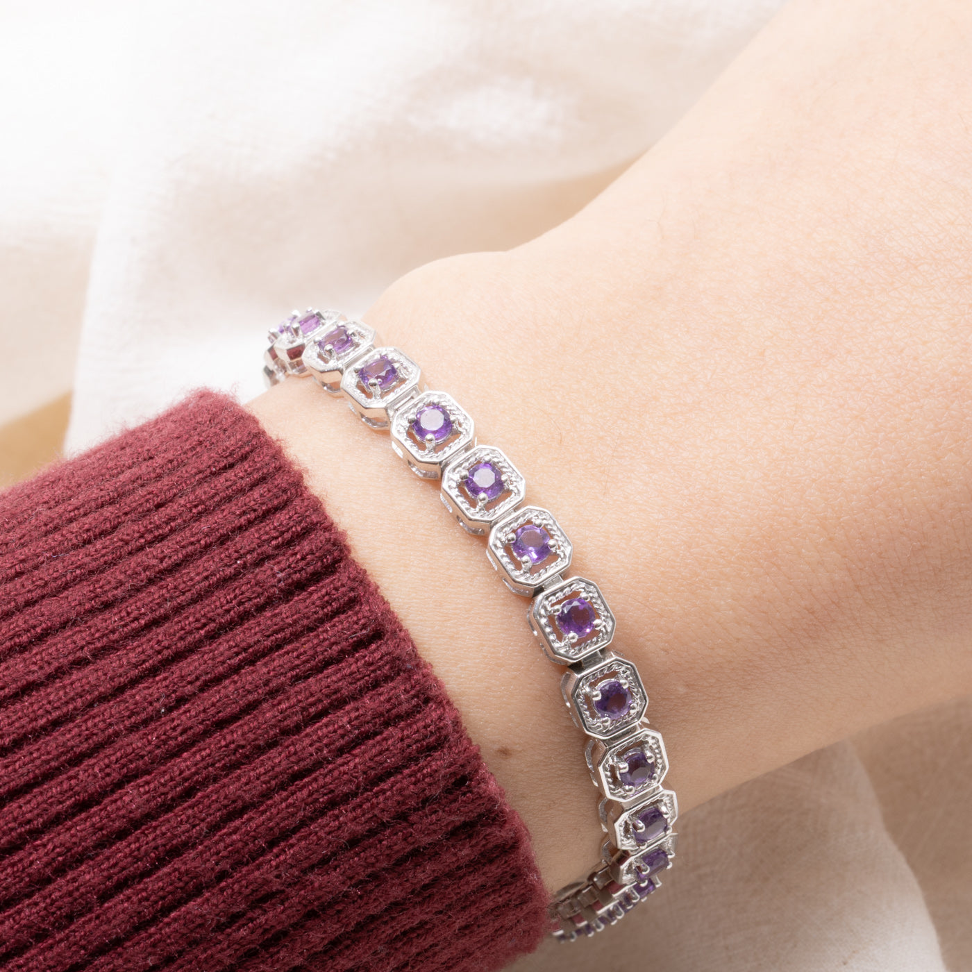 14k White Gold Amethyst Gemstone Bracelet | 2.75ctw