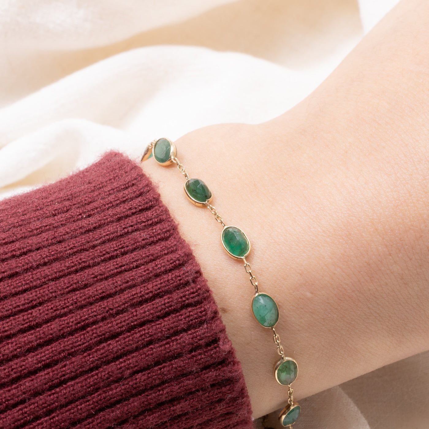 14k Emerald Bezel Set Bracelet | 2.30ctw