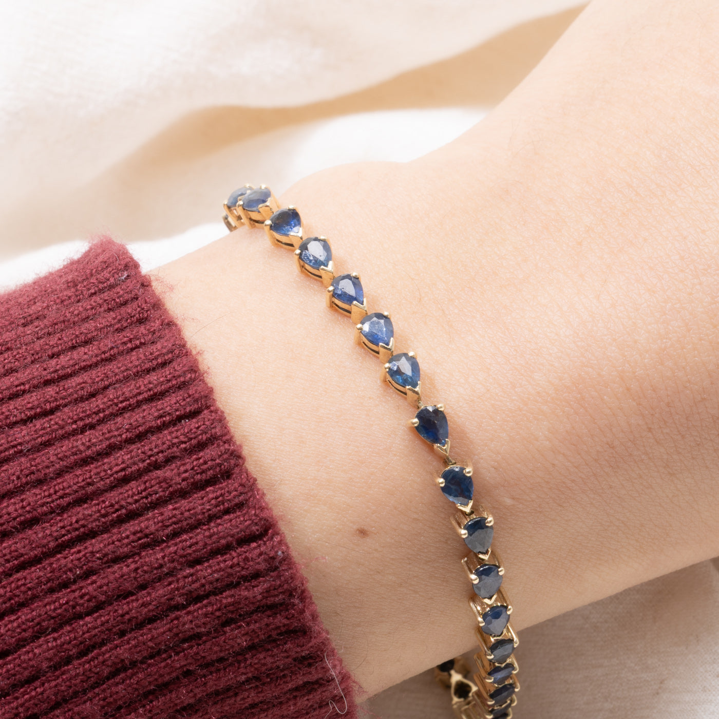 14k Pear Cut Sapphire Tennis Bracelet | 5.00ctw