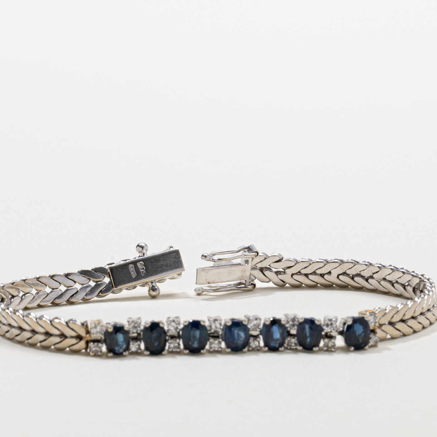 14k Seven Stone Sapphire & Diamond Bracelet | 2.50ctw, 0.40ctw