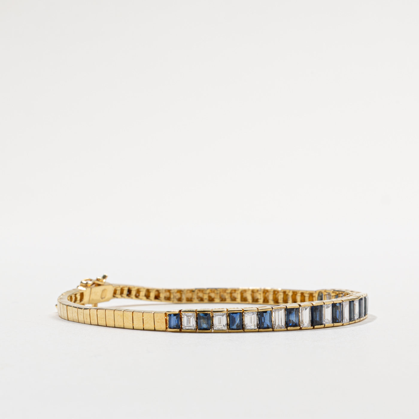 18k Baguette Cut Sapphire & Diamond Tennis Bracelet | 2.80ctw, 2.05ctw