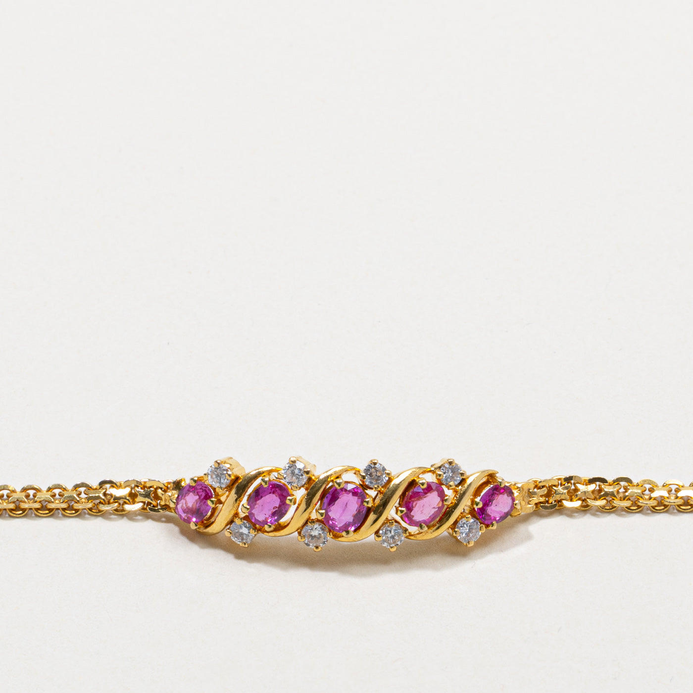 22k Five Stone Ruby & Diamond Bracelet | 1.10ctw, 0.40ctw