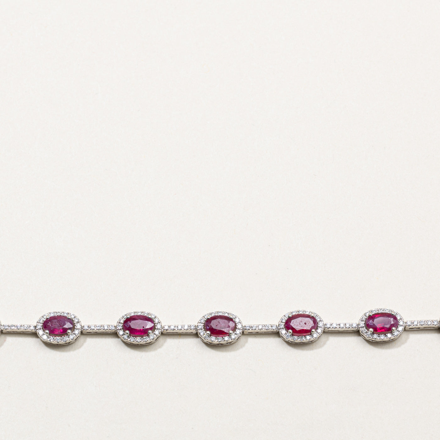 14k Synthetic Ruby & Diamond Halo Bracelet | 4.00ctw, 0.46ctw