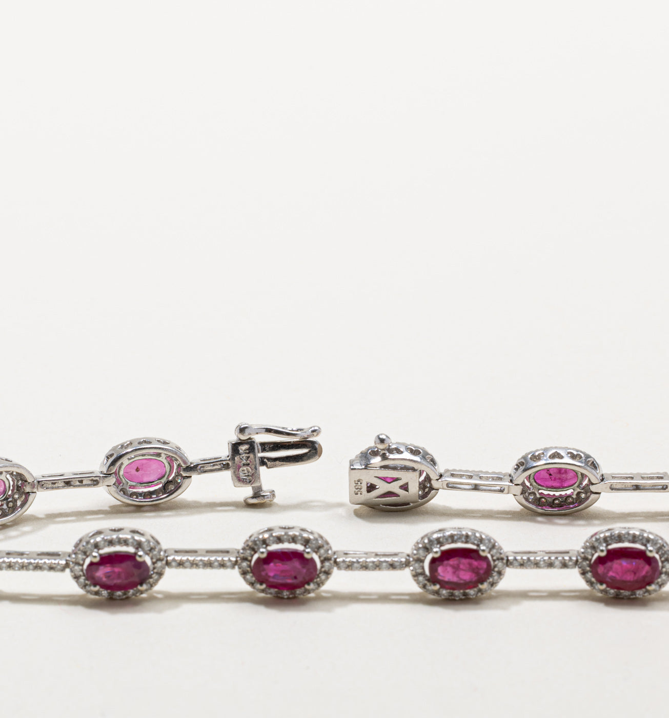 14k Synthetic Ruby & Diamond Halo Bracelet | 4.00ctw, 0.46ctw