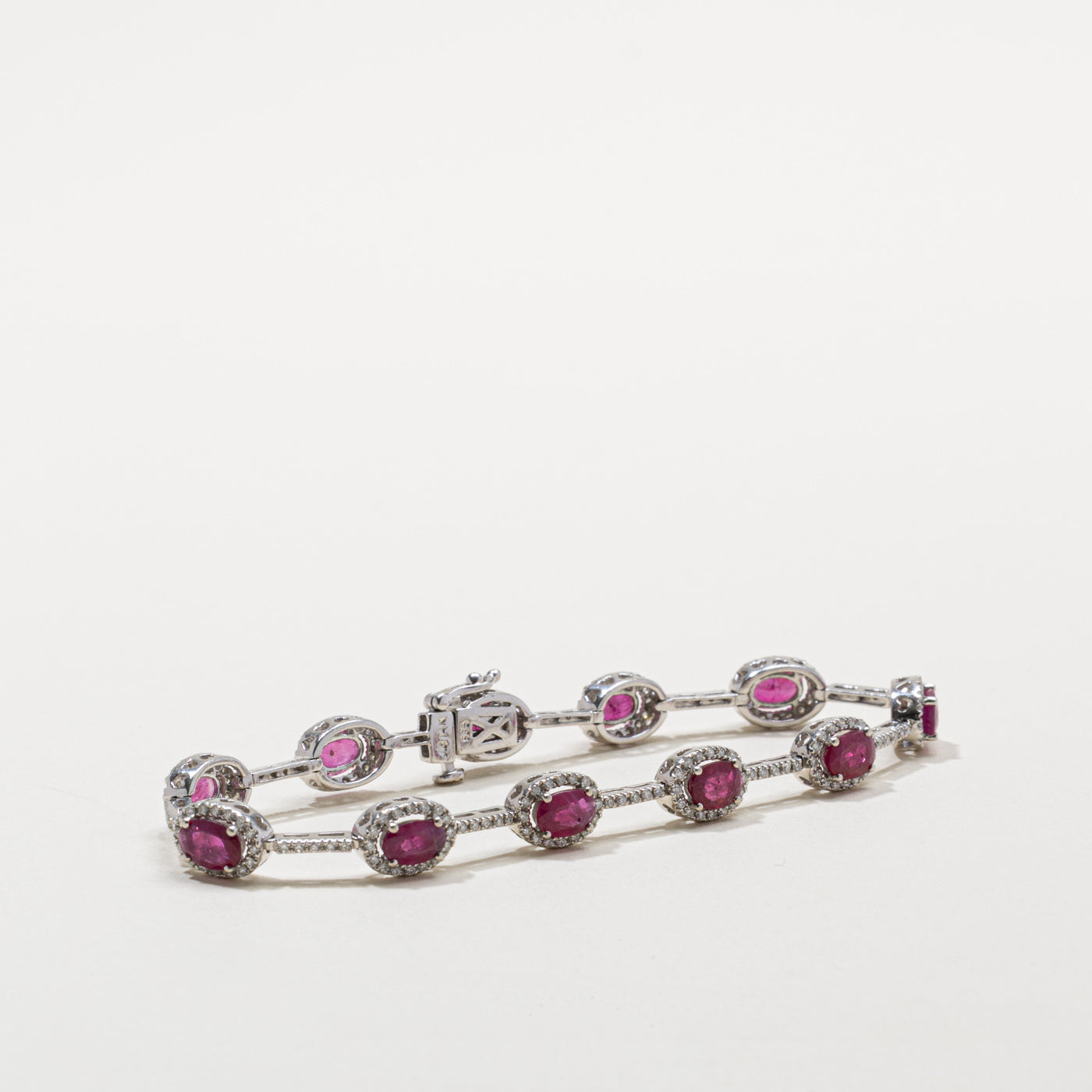 14k Synthetic Ruby & Diamond Halo Bracelet | 4.00ctw, 0.46ctw