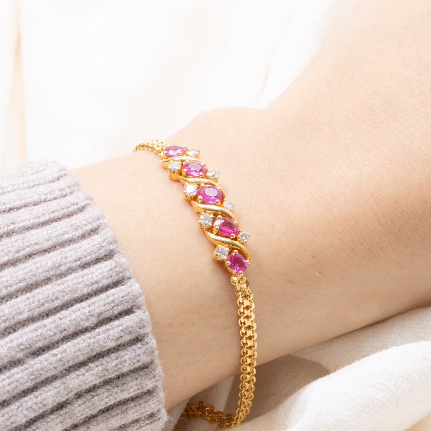 22k Five Stone Ruby & Diamond Bracelet | 1.10ctw, 0.40ctw