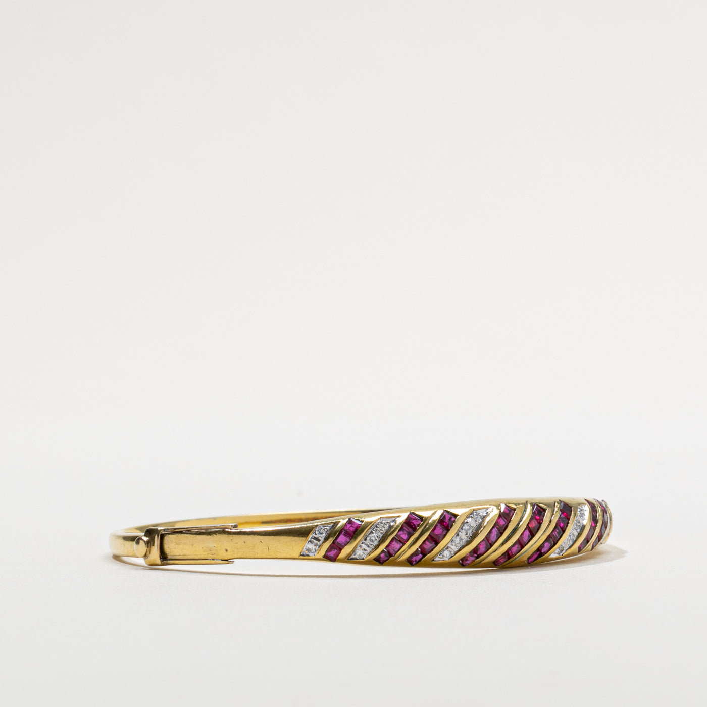 18k Ruby & Diamond Channel Set Bangle Bracelet | 1.30ctw, 0.09ctw