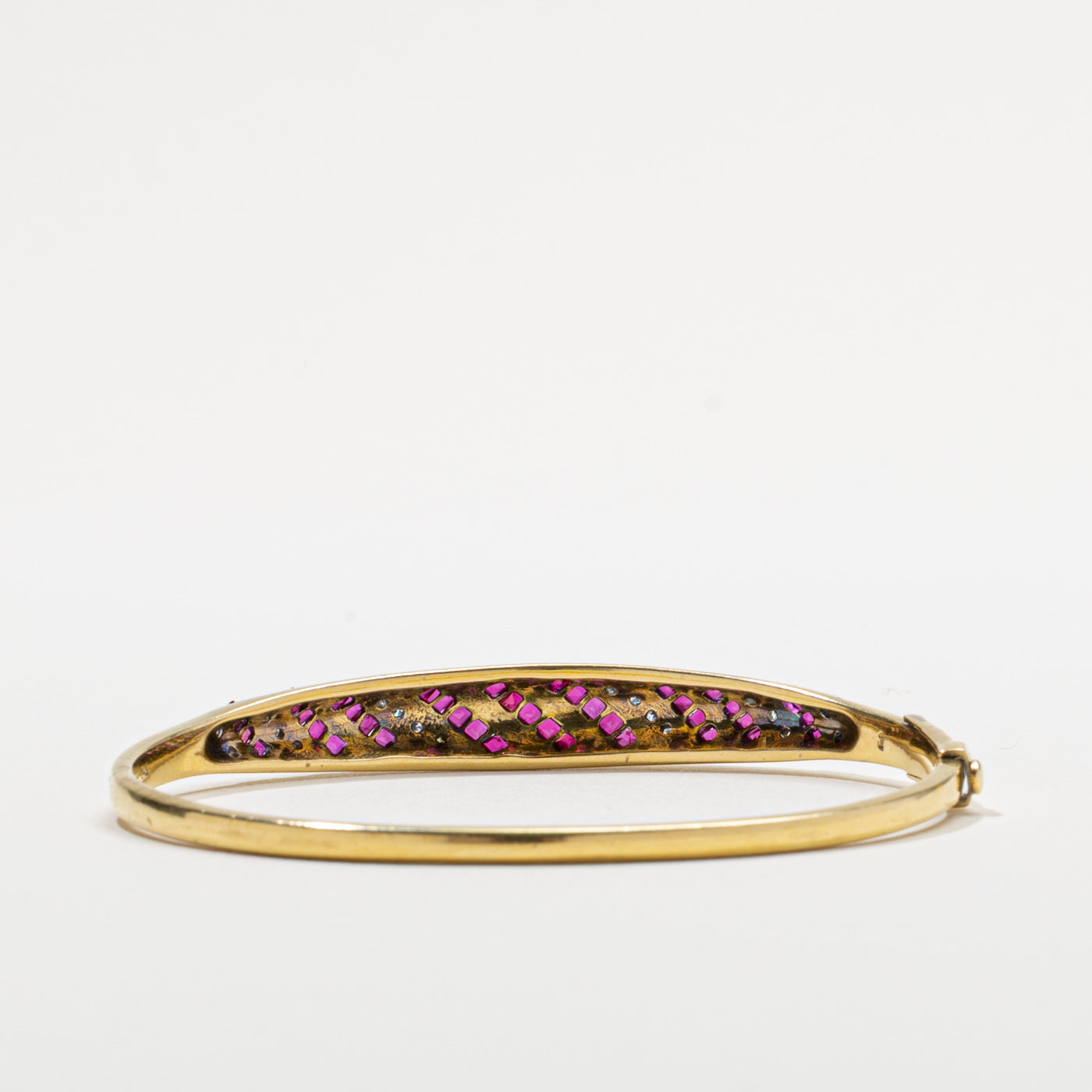 18k Ruby & Diamond Channel Set Bangle Bracelet | 1.30ctw, 0.09ctw