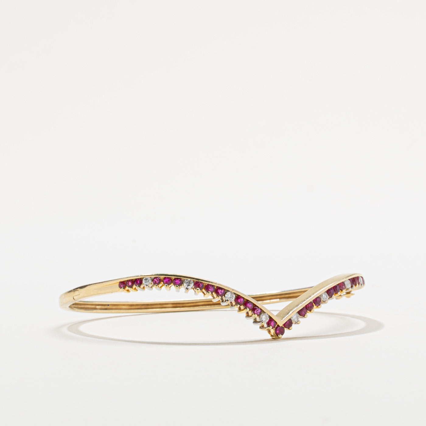 14k Ruby & Diamond Chevron Bangle Bracelet | 0.50ctw, 0.20ctw