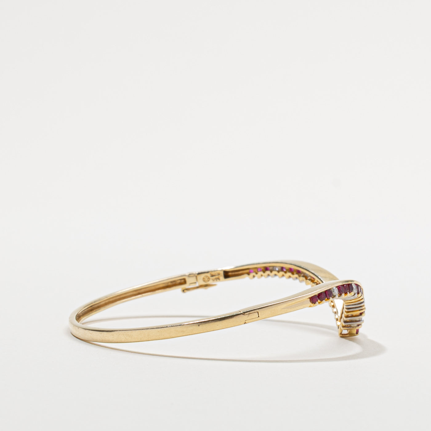 14k Ruby & Diamond Chevron Bangle Bracelet | 0.50ctw, 0.20ctw
