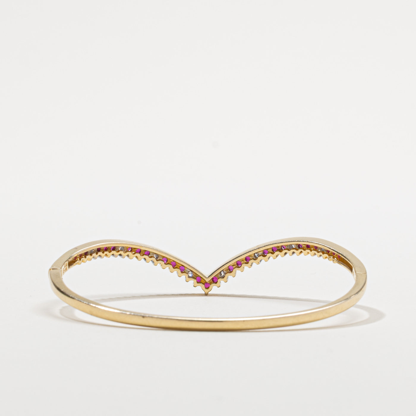 14k Ruby & Diamond Chevron Bangle Bracelet | 0.50ctw, 0.20ctw