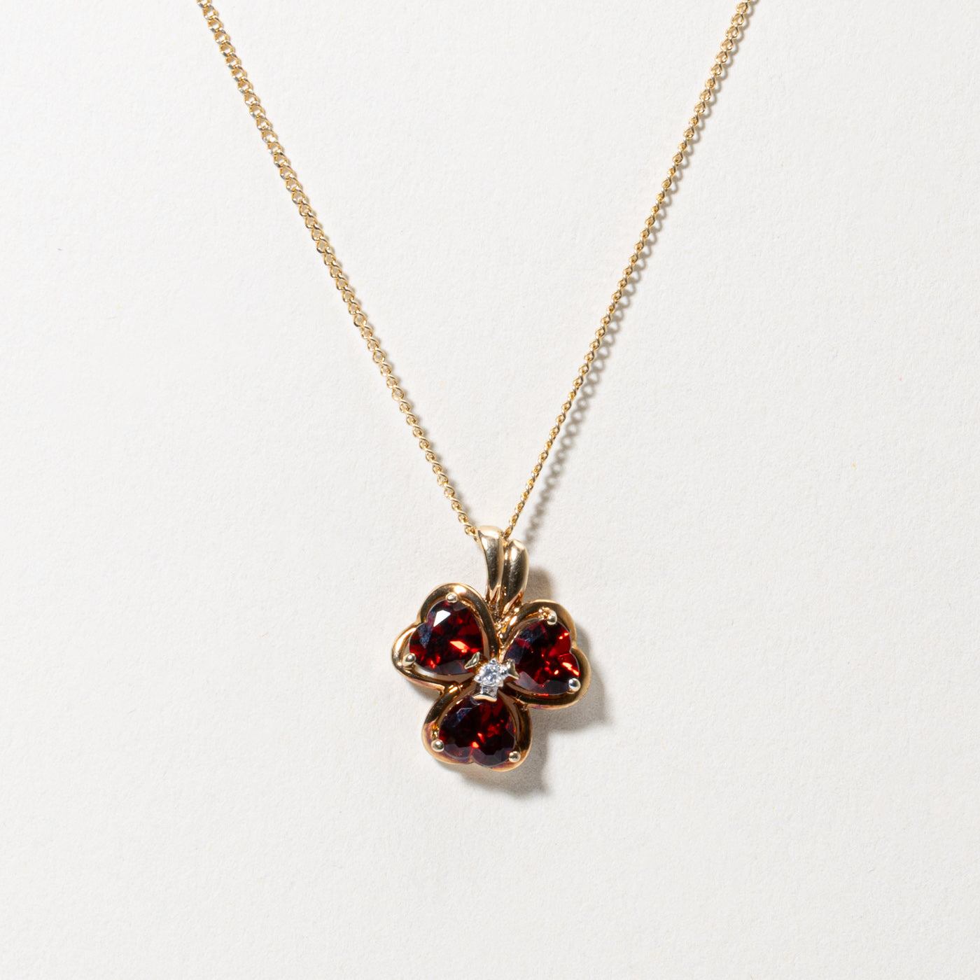 14k Garnet & Diamond Floral Pendant Necklace | 2.25ctw, 0.01ctw | 16"