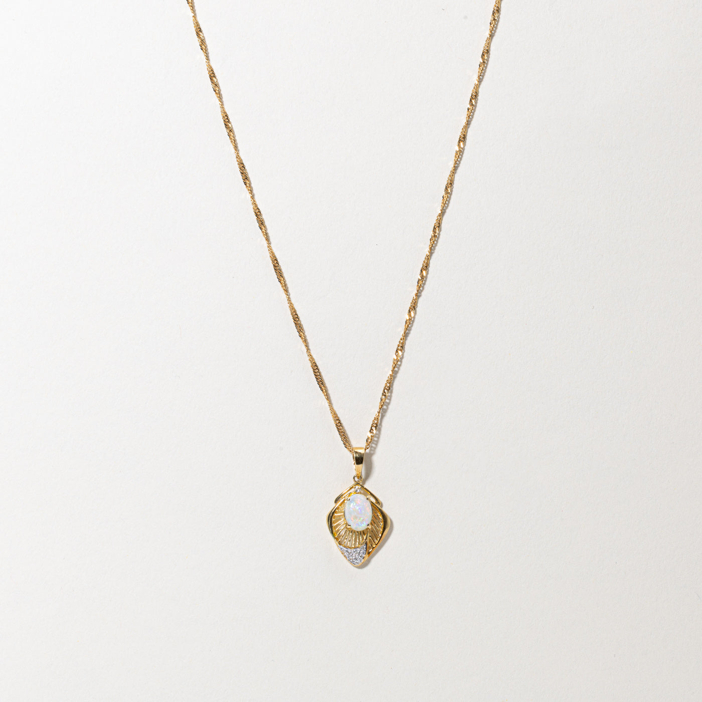 18k Opal & Diamond Abstract Pendant Necklace | 0.85ct, 0.05ctw | 16"