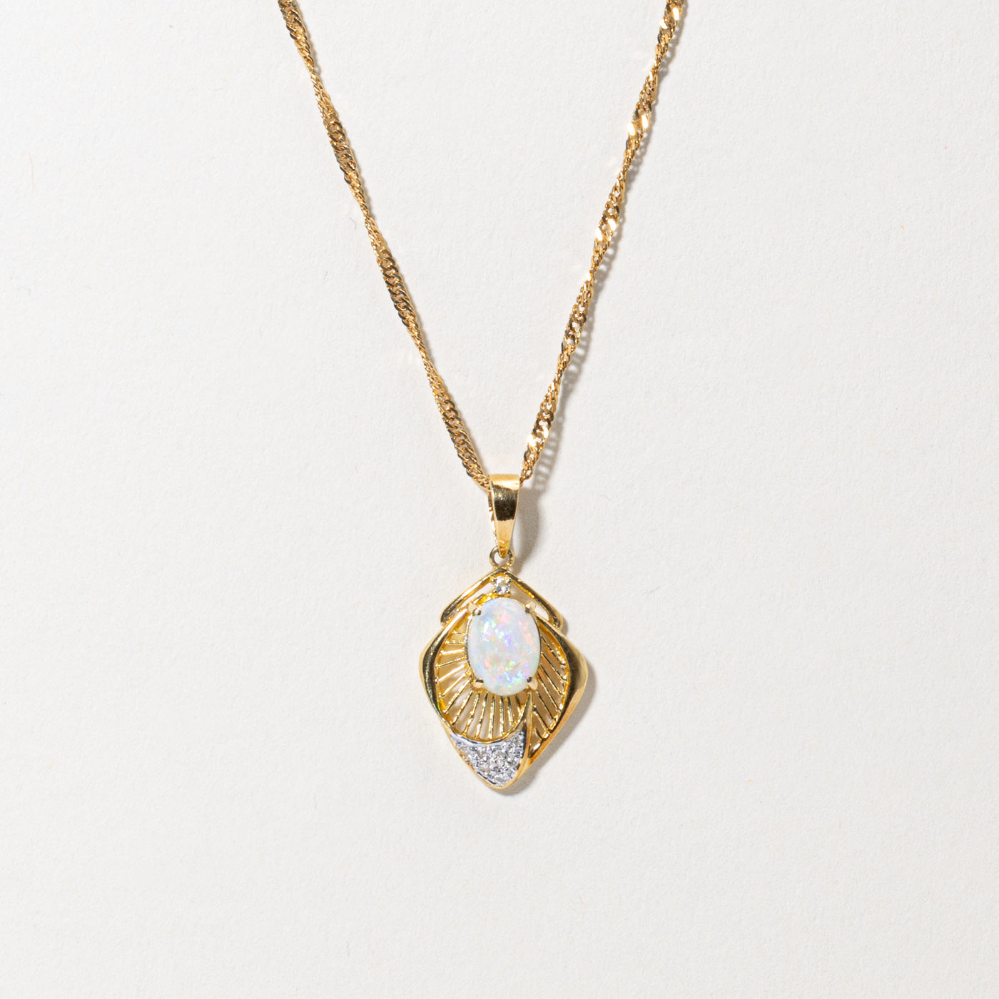 18k Opal & Diamond Abstract Pendant Necklace | 0.85ct, 0.05ctw | 16"