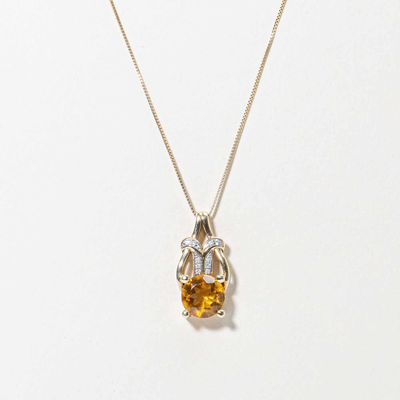 10k Citrine & Diamond Pendant Necklace | 1.92ct, 0.03ctw | 20"