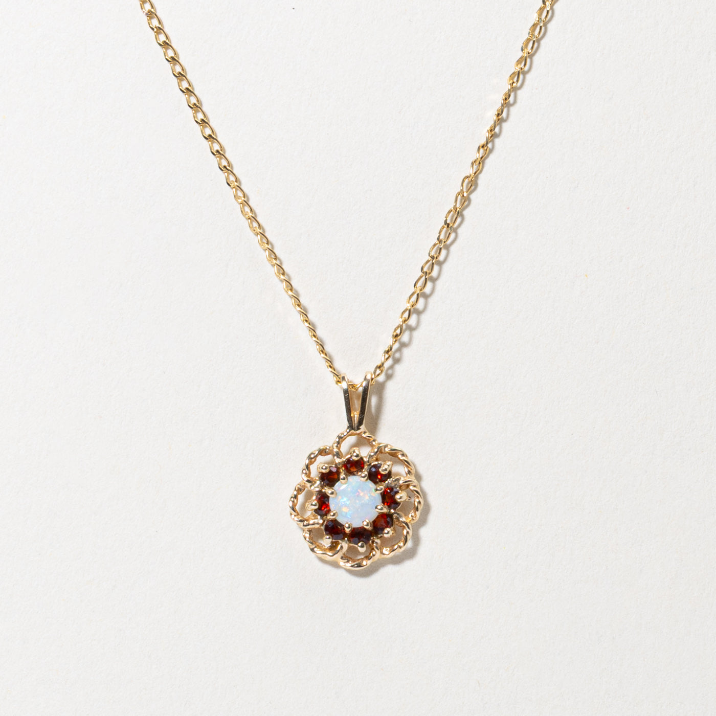 Italian 14k Garnet & Opal Floral Pendant Necklace | 0.65ctw | 16"