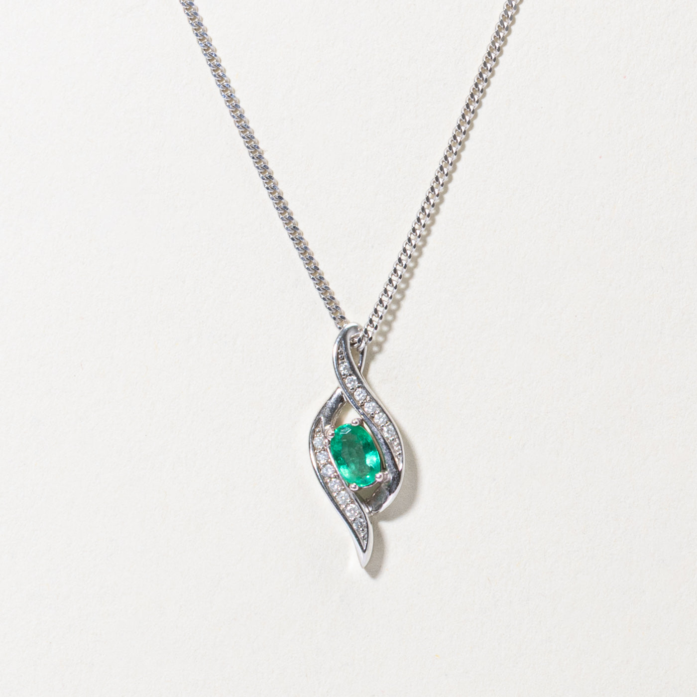 10k Synthetic Emerald & Natural Diamond Accented Pendant Necklace | 0.34ct, 0.07ctw | 18"