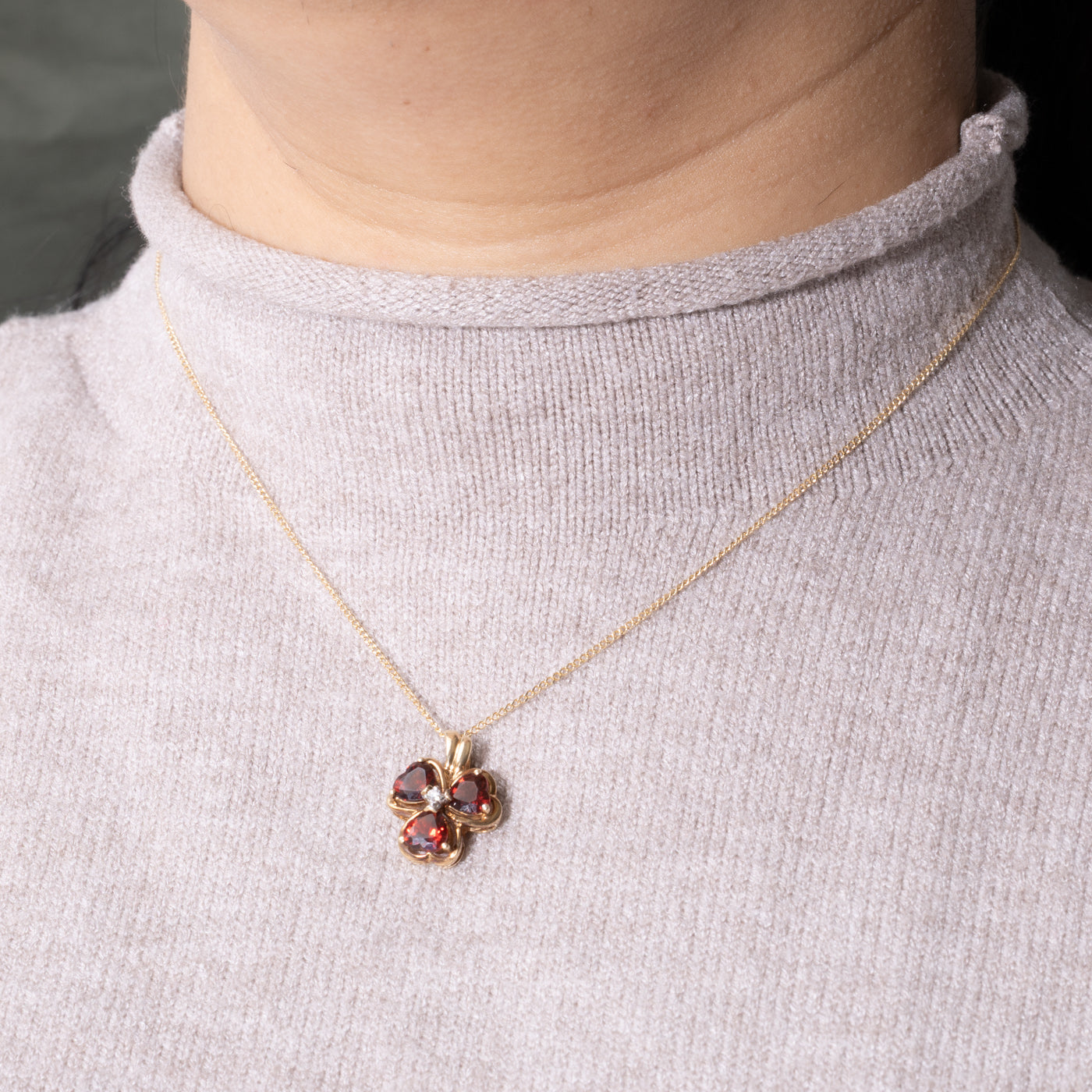 14k Garnet & Diamond Floral Pendant Necklace | 2.25ctw, 0.01ctw | 16"