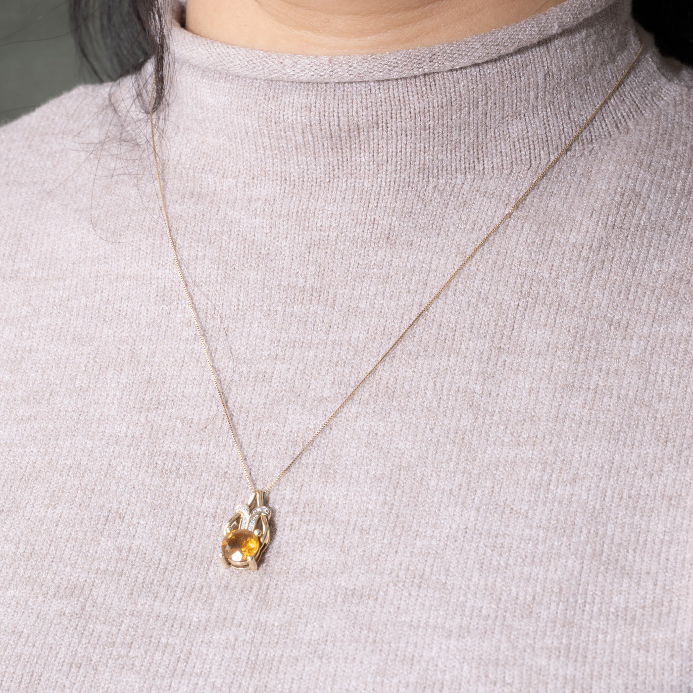 10k Citrine & Diamond Pendant Necklace | 1.92ct, 0.03ctw | 20"