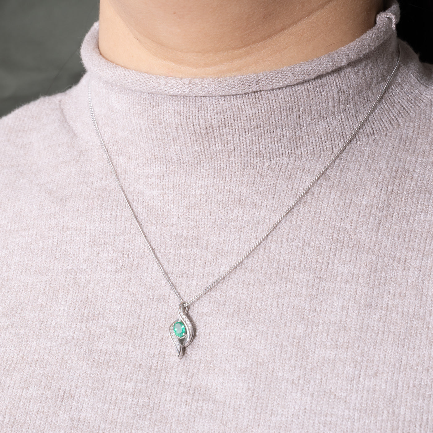 10k Synthetic Emerald & Natural Diamond Accented Pendant Necklace | 0.34ct, 0.07ctw | 18"