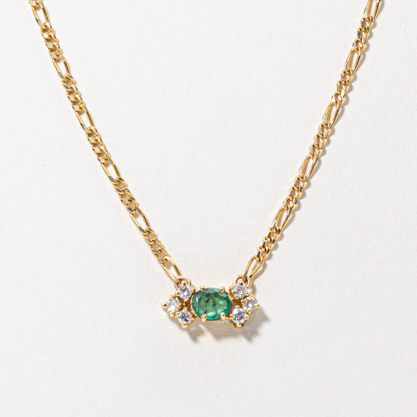 18k Emerald & Diamond Accented Pendant Necklace | 0.30ct, 0.18ctw | 17"