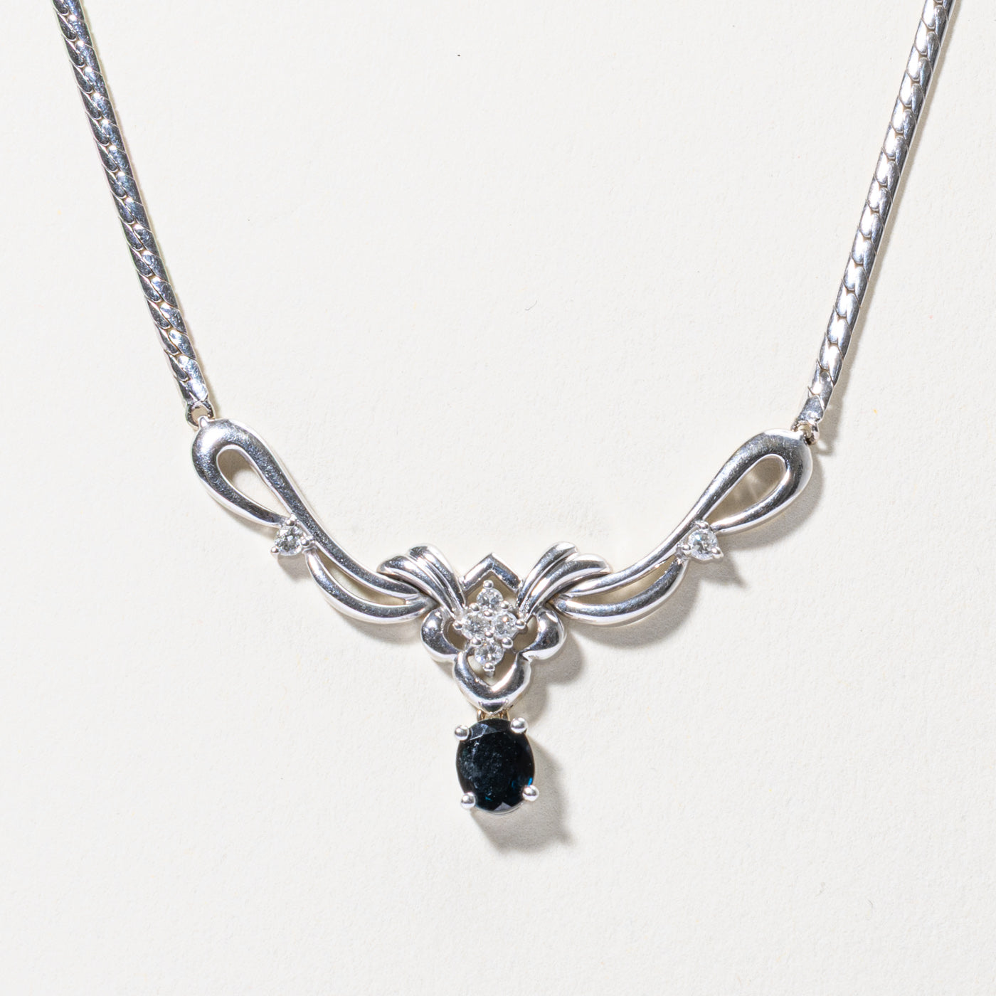 18k Sapphire & Diamond Ornate Necklace | 1.06ct, 0.16ctw | 17"