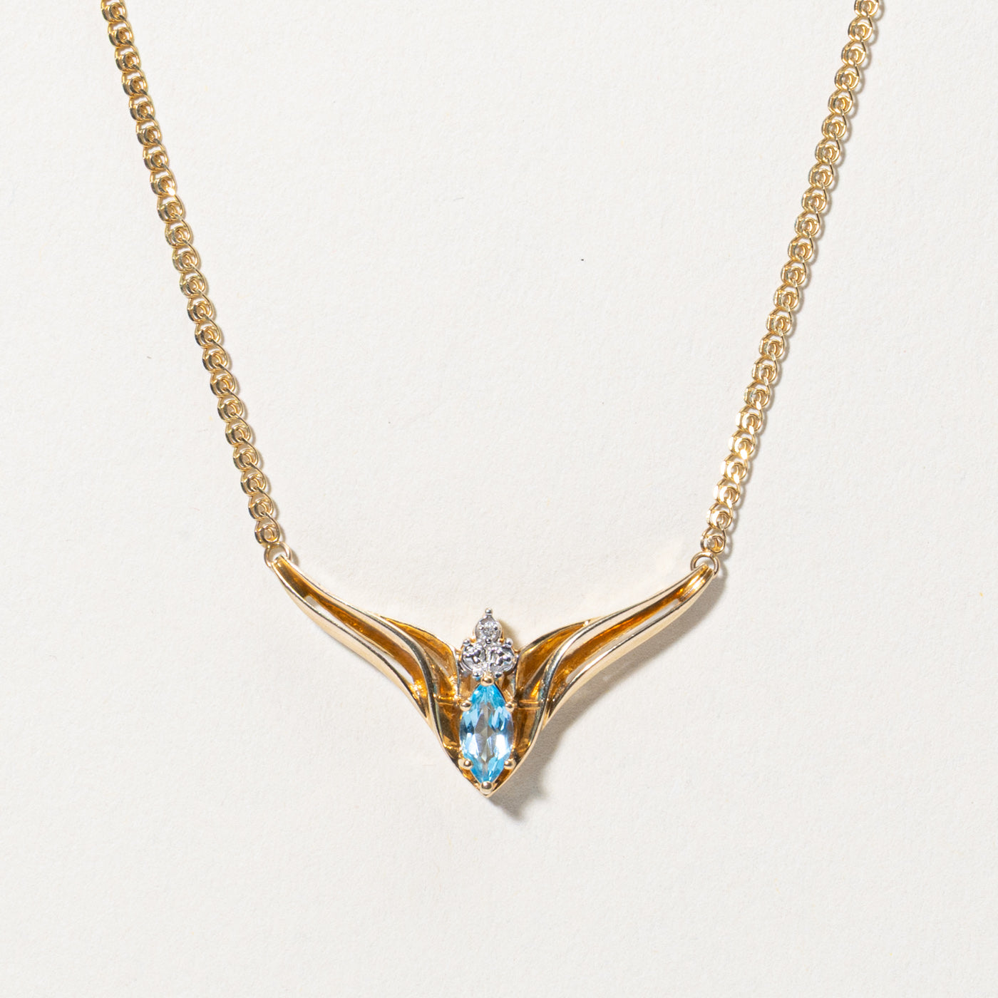 10k Blue Topaz & Diamond Chevron Necklace | 0.50ct, 0.01ctw | 18"