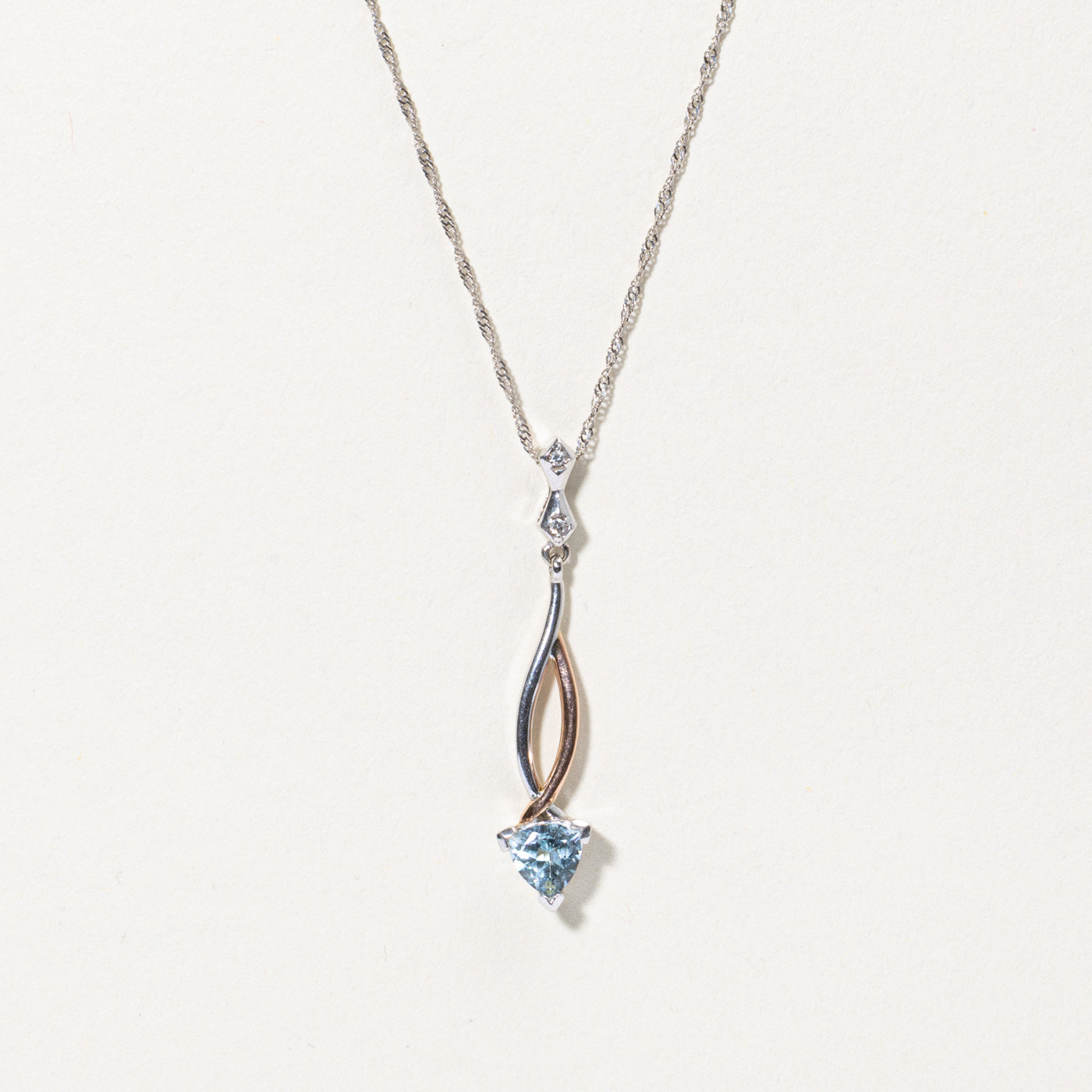 10k Aquamarine & Diamond Drop Pendant Necklace | 0.80ct, 0.02ctw | 17"