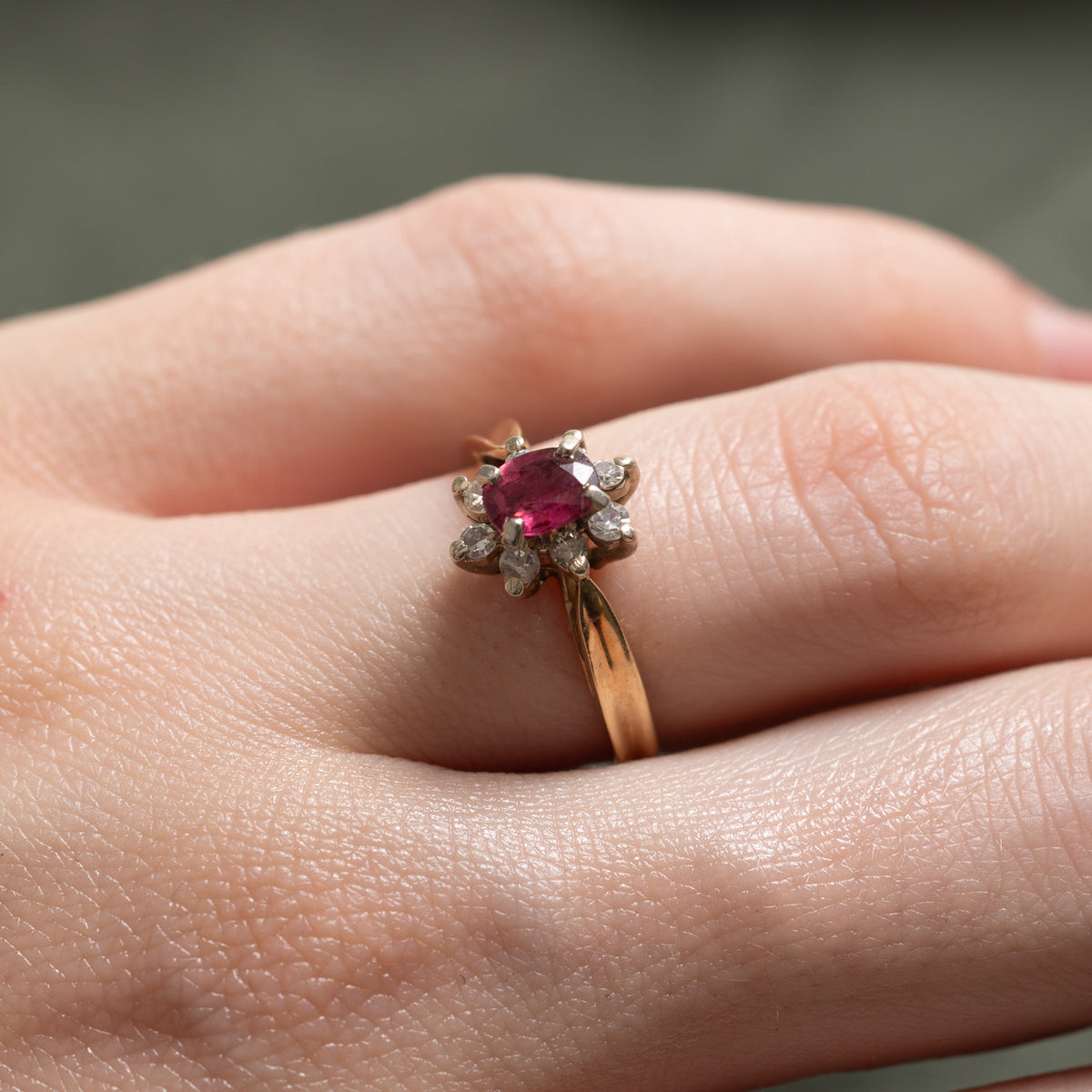 14k Oval Cut Ruby & Diamond Petal Halo Ring | 0.50ct, 0.12ctw | SZ 5.75