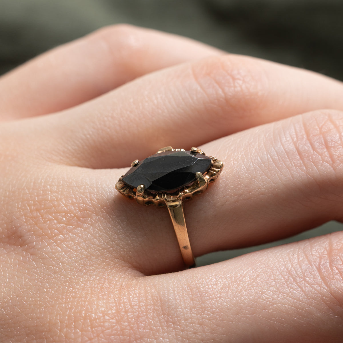 10k Solitaire Hematite Textured Navette Ring | 2.30ct | SZ 6.75