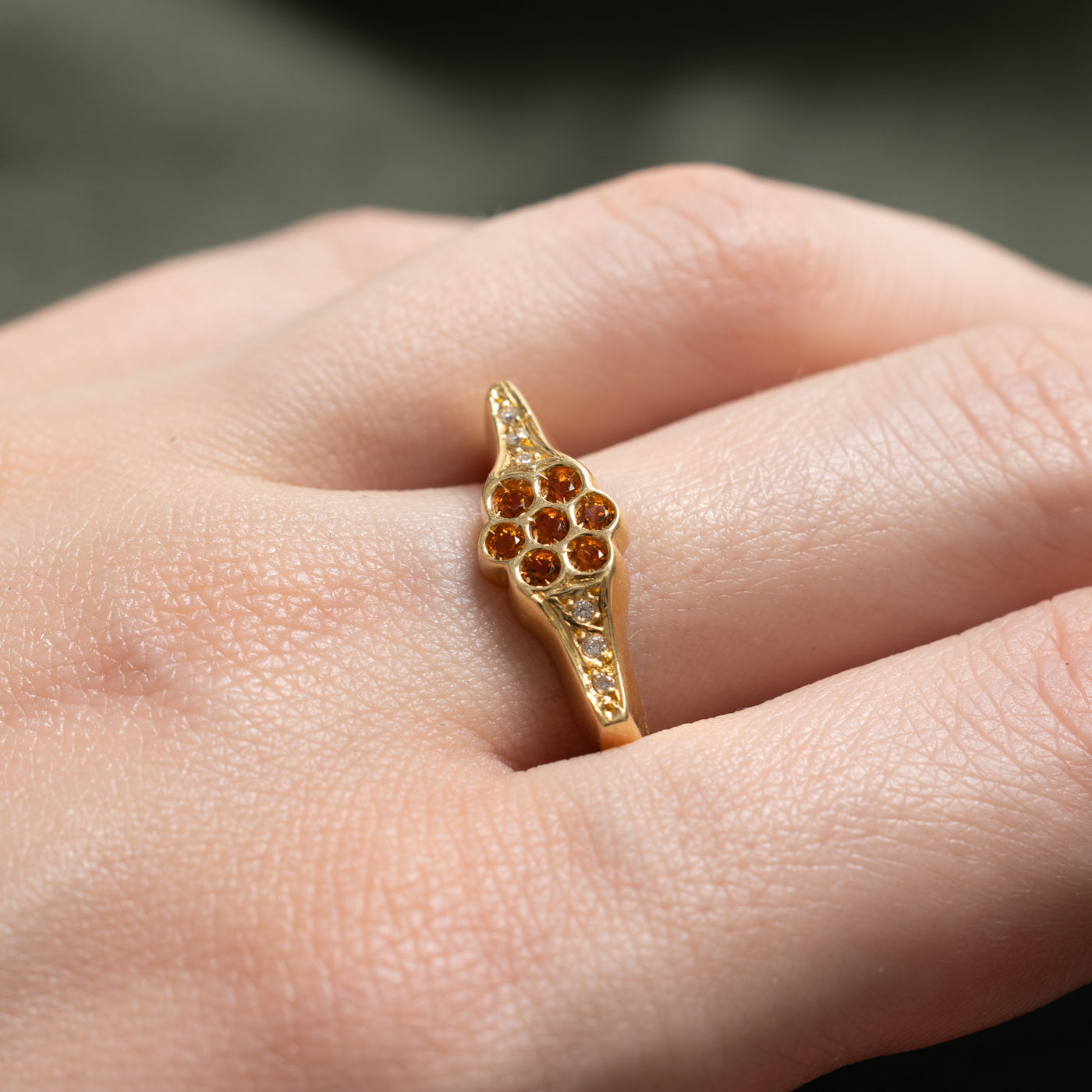 18k Citrine & Diamond Floral Cluster Ring | 0.28ctw, 0.03ctw | SZ 8.25