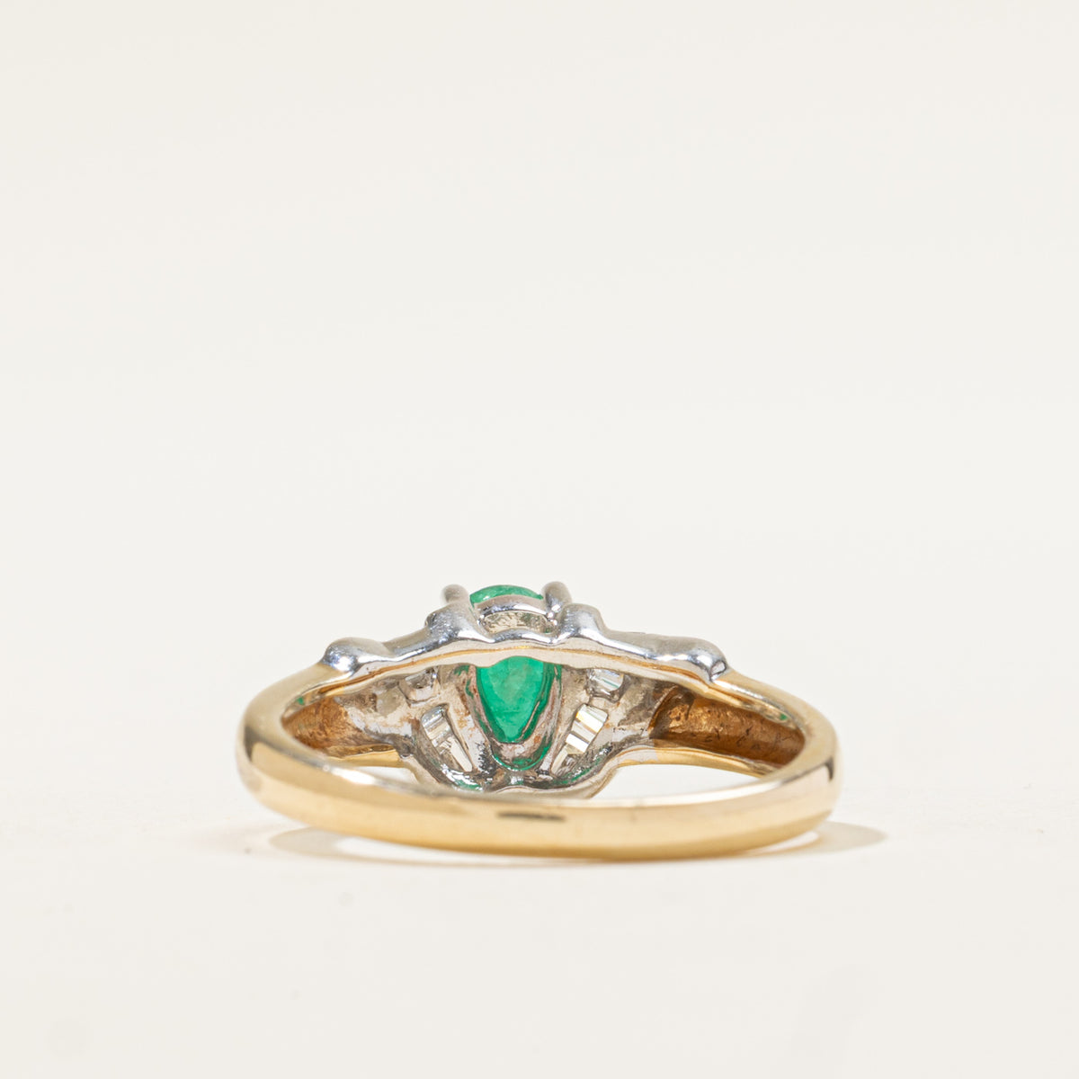 10k Two Tone Pear Cut Emerald & Diamond Ring | 0.28ct, 0.10ctw | SZ 6.5